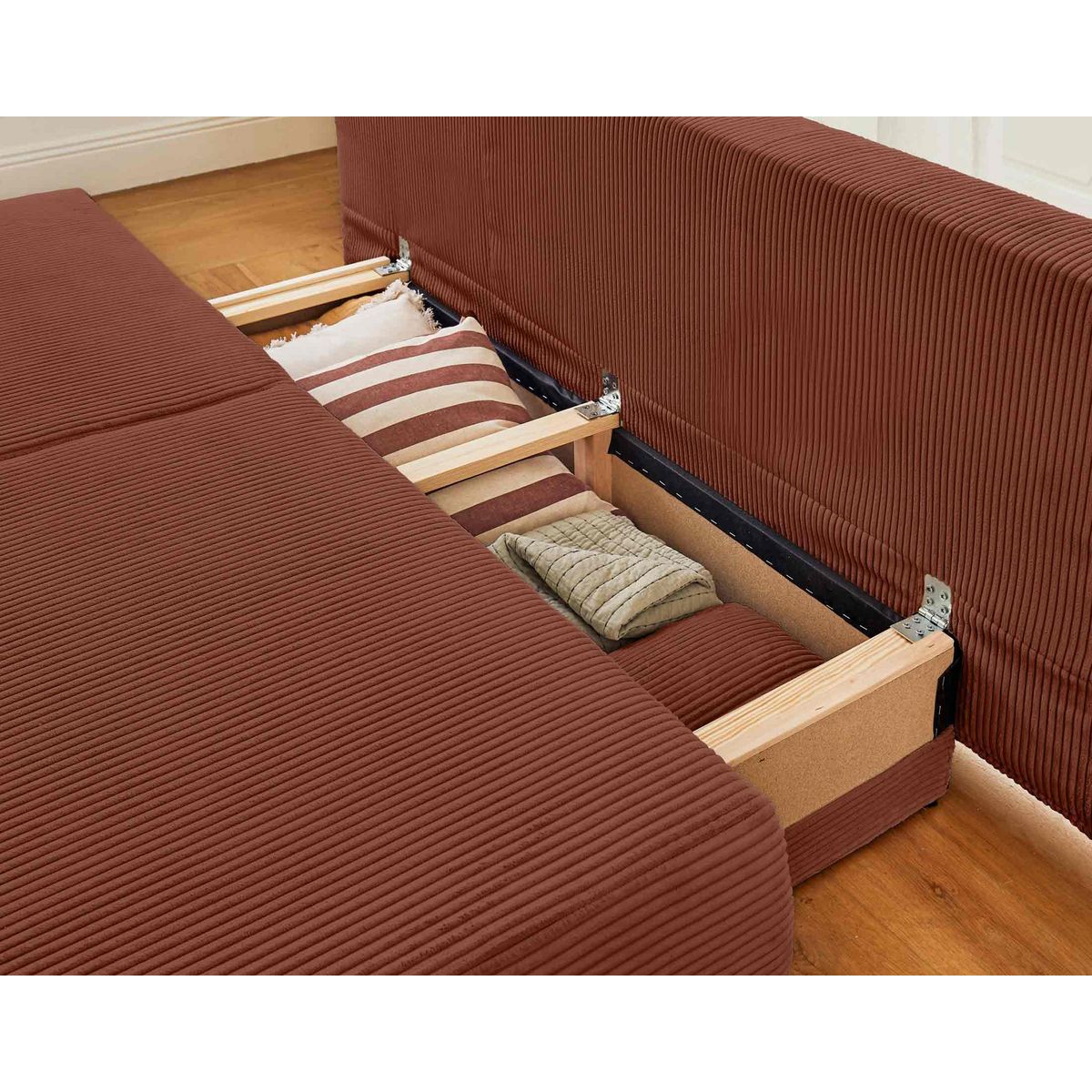 BEST MOBILIER Loutro - canapé 3 places - convertible avec coffre - en velours côtelé