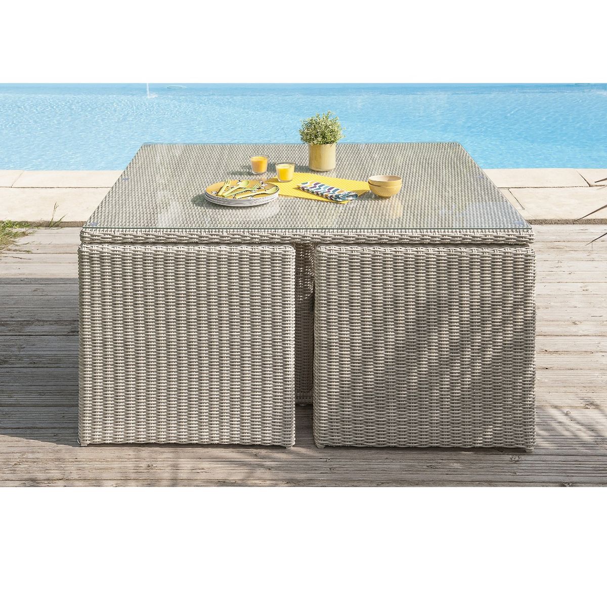 DCB GARDEN Salon de jardin encastrable - 8 places - Aluminium - gris crème - OCEANE