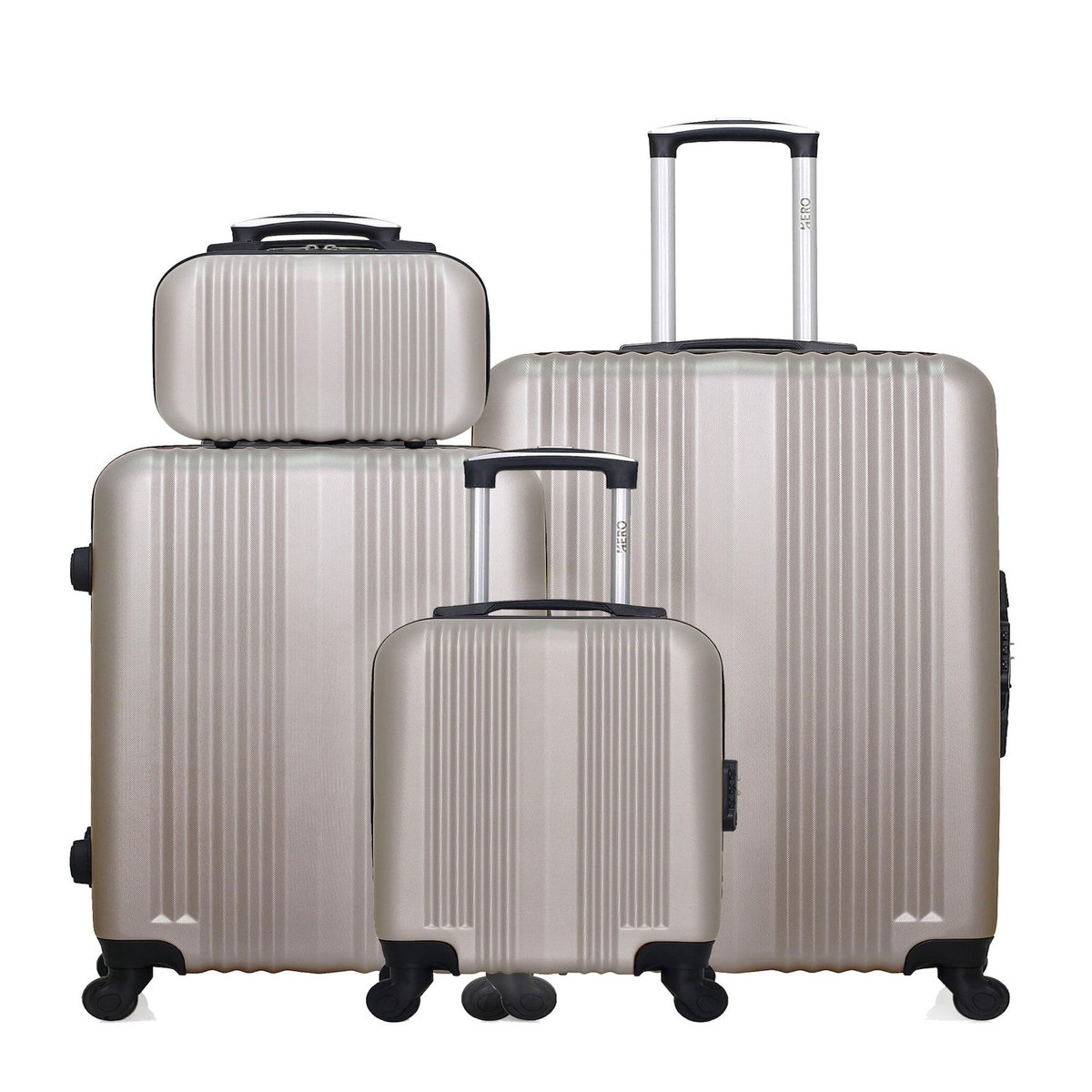 HERO HERO - Lot de 4 - Valise grand format, valise weekend, valise cabine XXS et vanity LIPARI