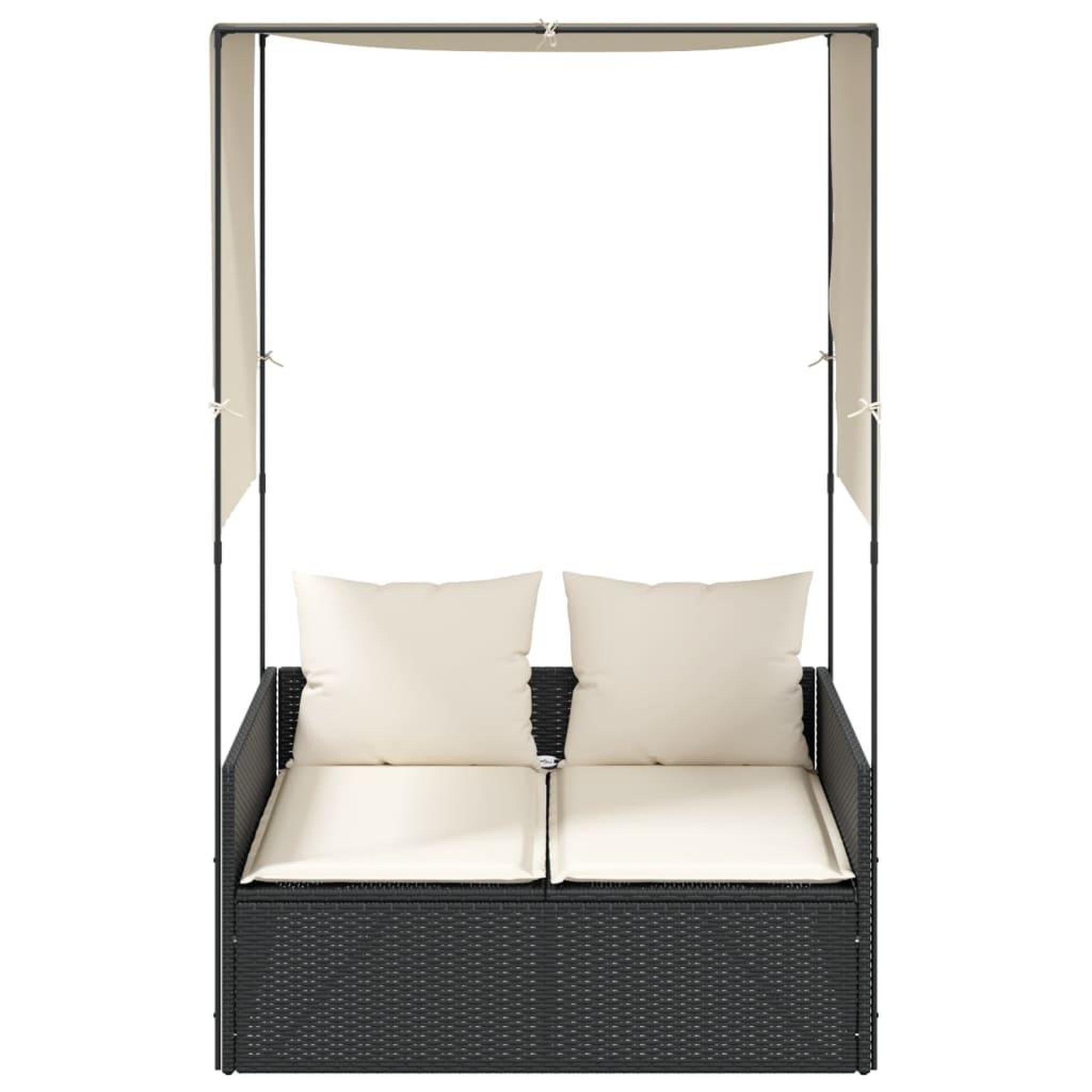 Voir la diapositive 3 : VIDAXL Chaise longue double avec toit et rideaux noir resine tressee