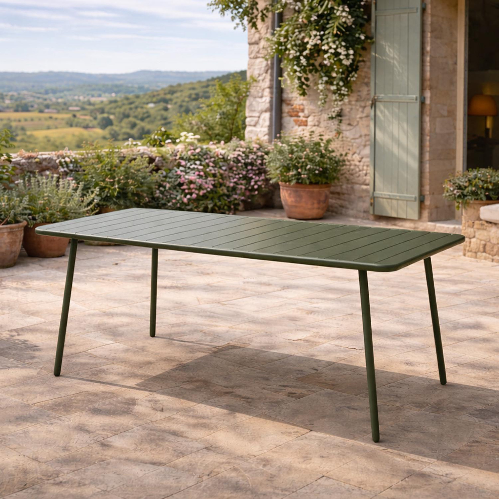 Voir la diapositive 2 : CONCEPT USINE Table de jardin 6 places 160cm vert bergame