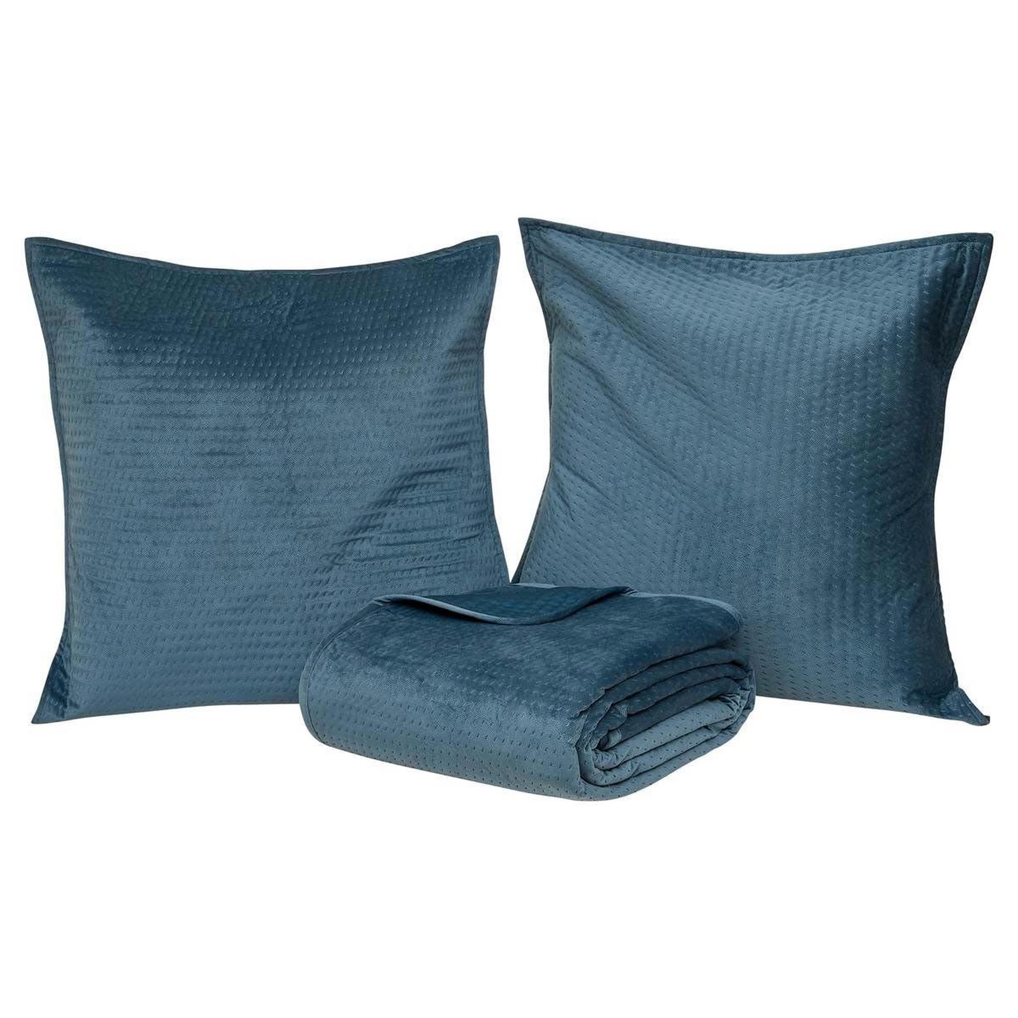 ATMOSPHERA Dessus de lit & 2 taies  lilou  240x260cm bleu égéen