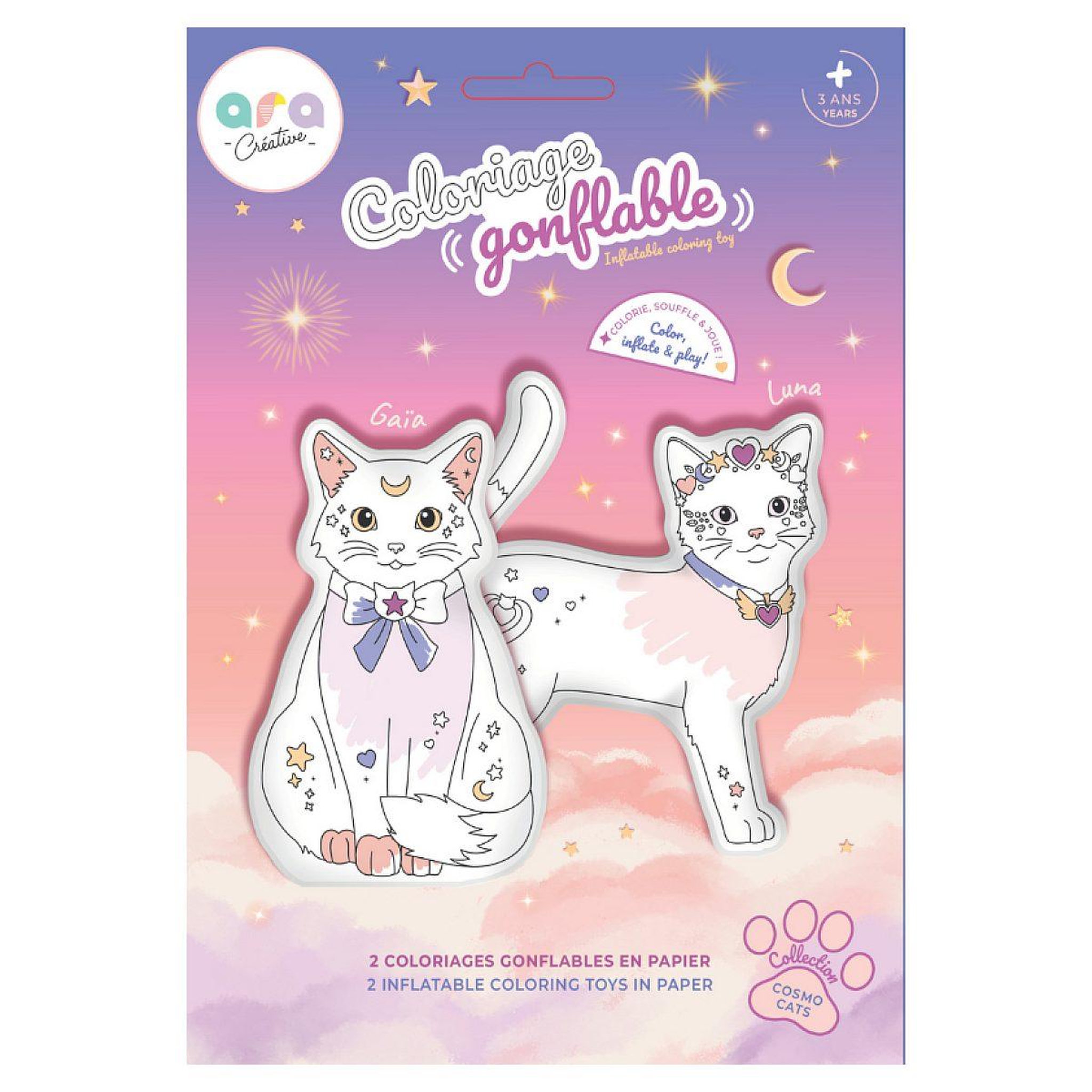 Voir la diapositive 1 : ARA CREATIVE Lot de 2 Coloriages gonflable  Cosmo cat