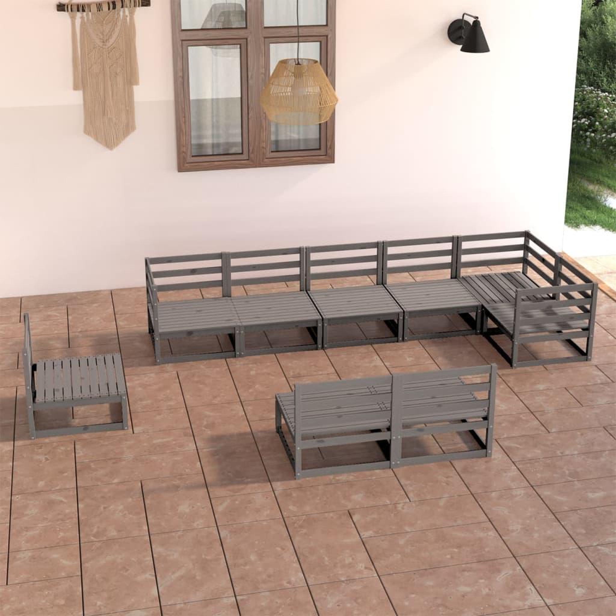 VIDAXL Salon de jardin 9 pcs gris bois de pin massif
