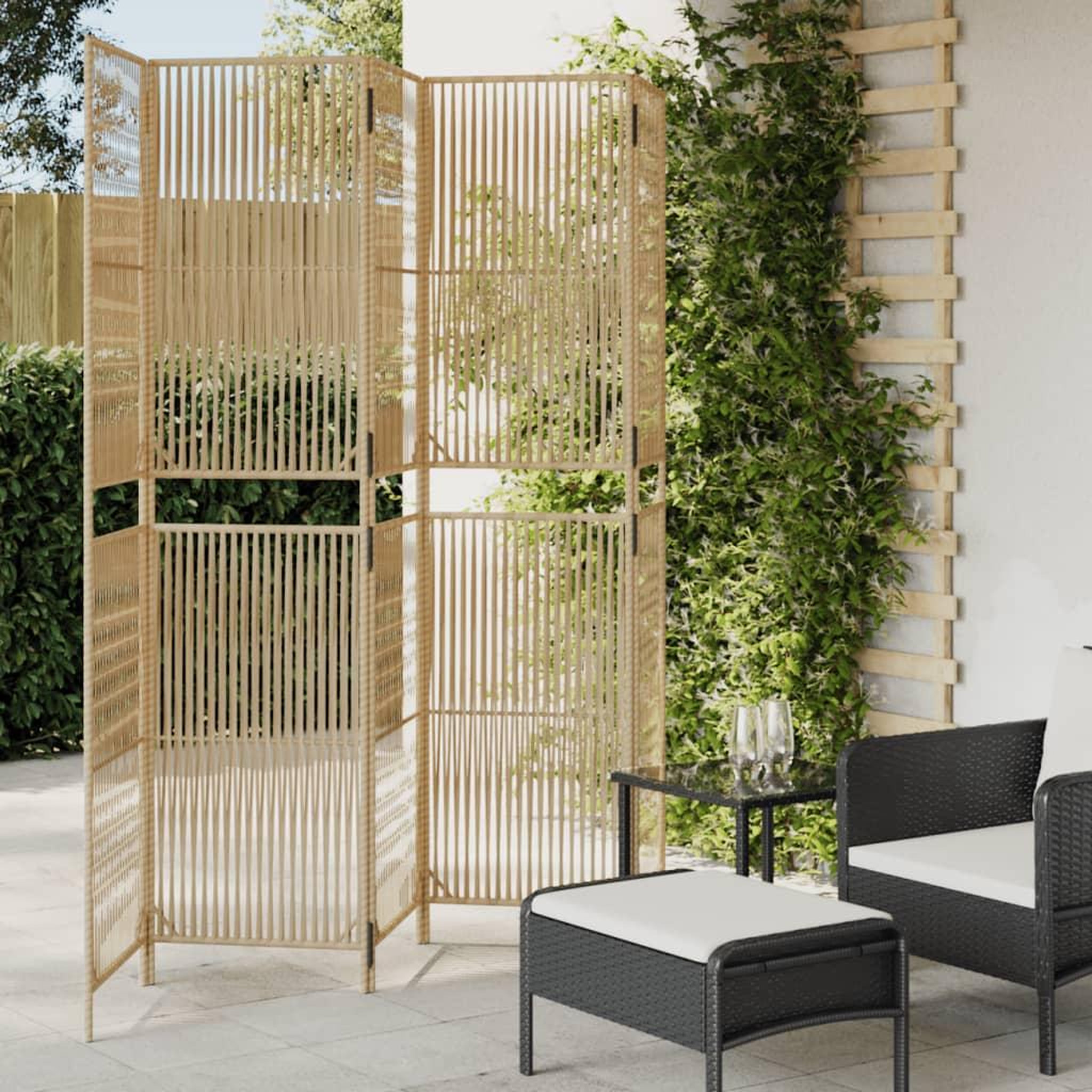 VIDAXL Cloison de separation 5 panneaux beige resine tressee