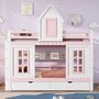 Voir la diapositive 4 : MERAX Lit superposé 90x200cm bois et mdf coloris blanc+rose