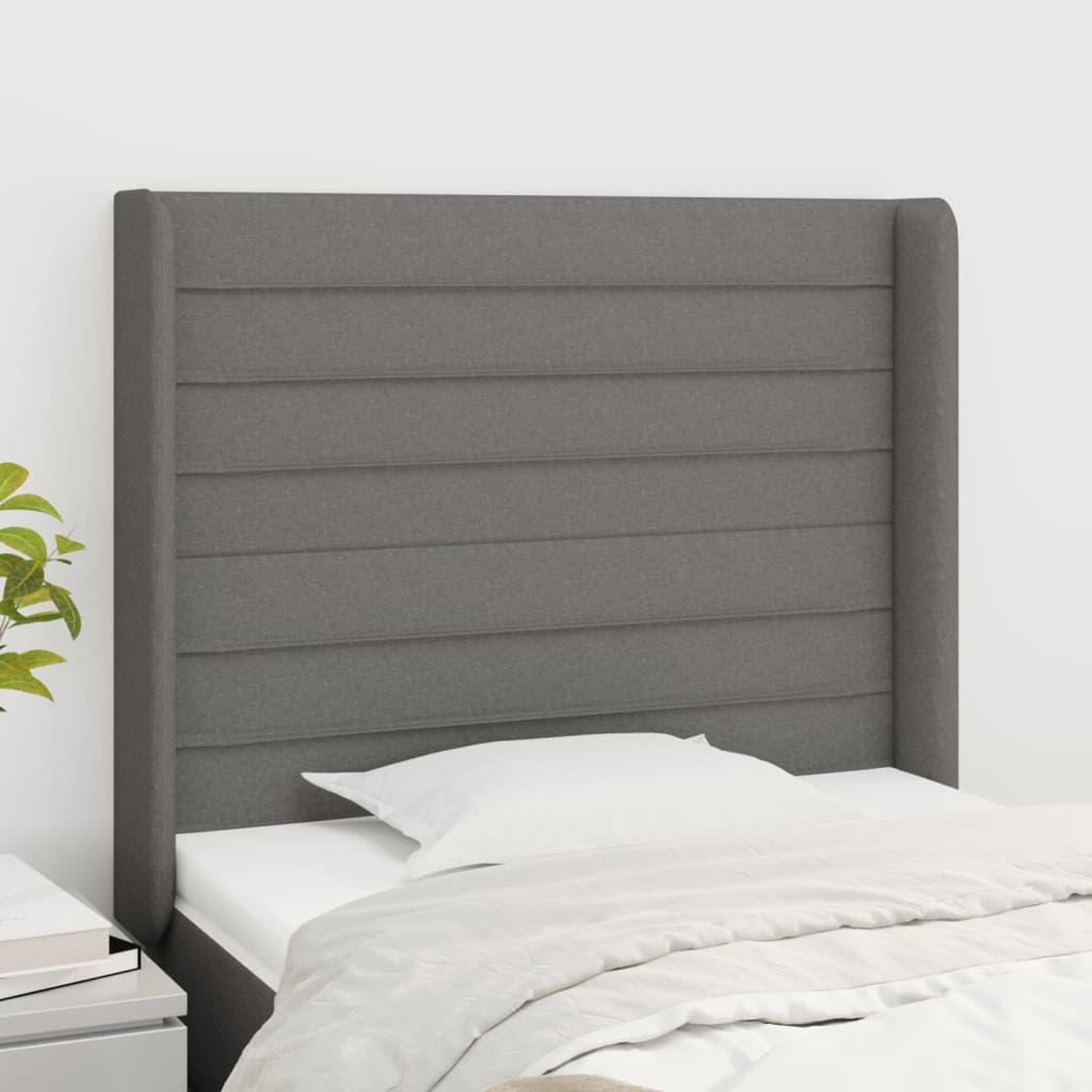 Voir la diapositive 1 : VIDAXL Tete de lit avec oreilles Gris fonce 103x16x118/128 cm Tissu