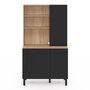 Voir la diapositive 3 : ID MARKET Buffet de cuisine avec colonne de rangement 100 CM CINA 3 portes + tiroir façon hêtre et noir