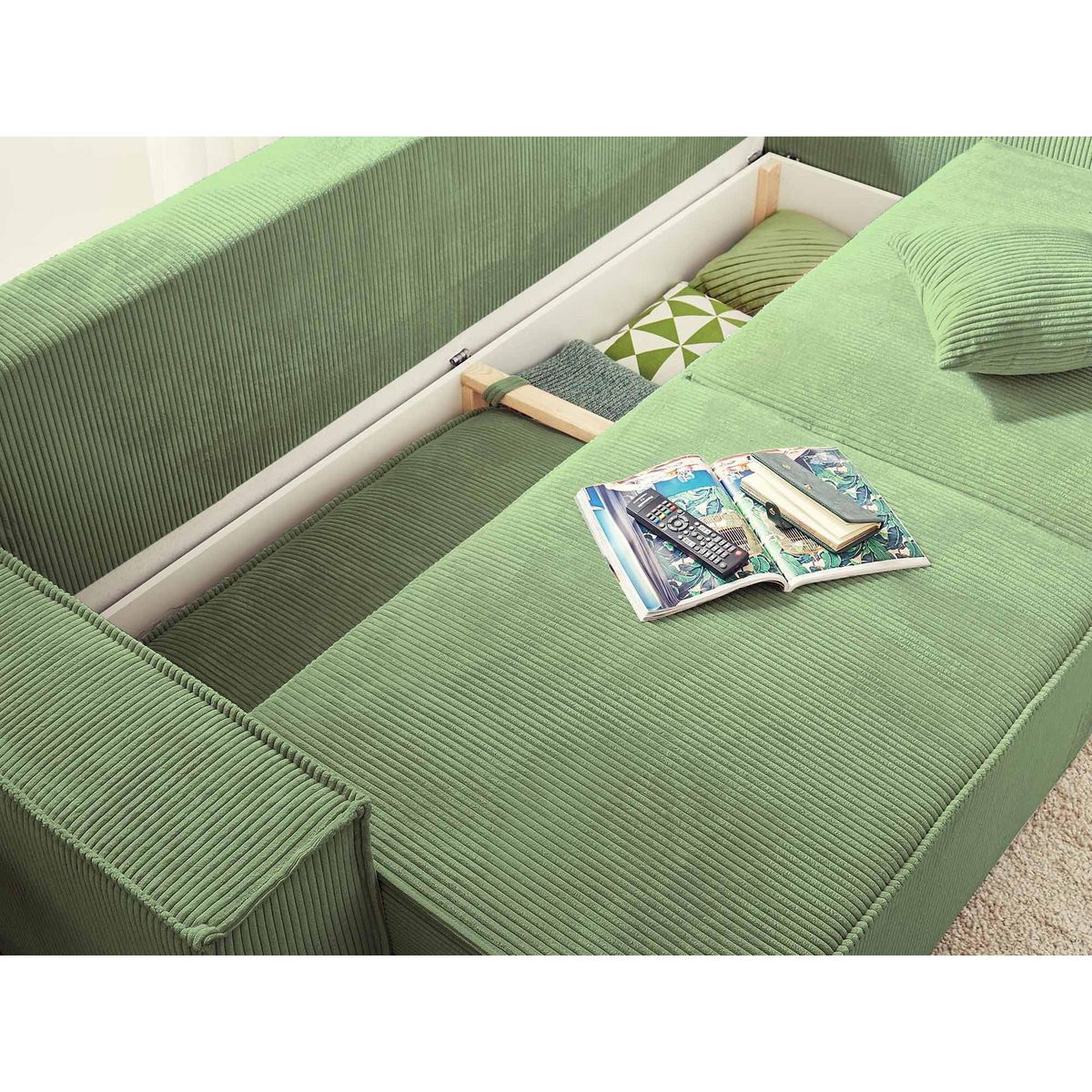 BEST MOBILIER Dellia - canapé 3 places convertible - avec coffre - en velours côtelé - style contemporain