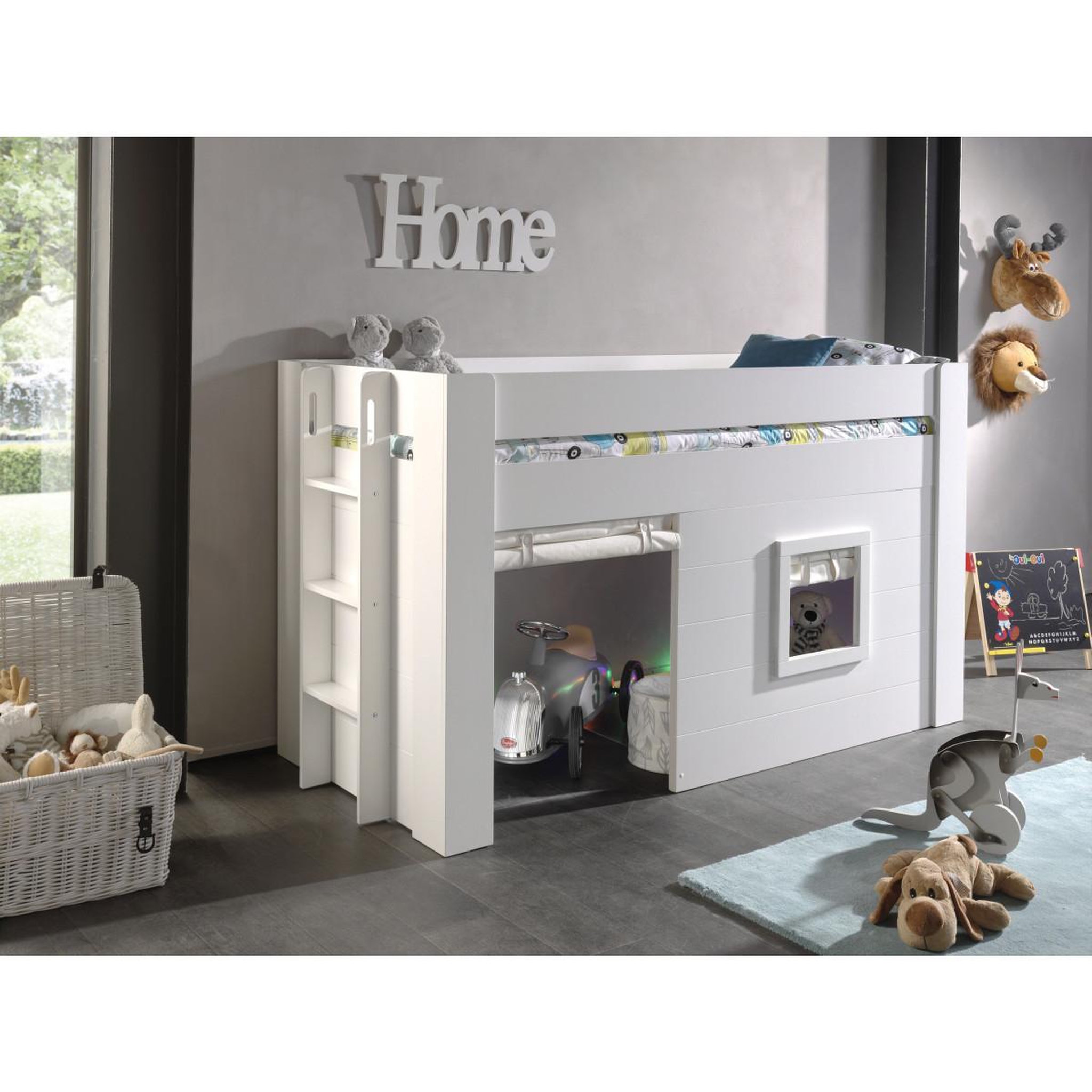 Voir la diapositive 3 : Paris Prix Lit enfant cabane & rideaux  noah  90x200cm blanc