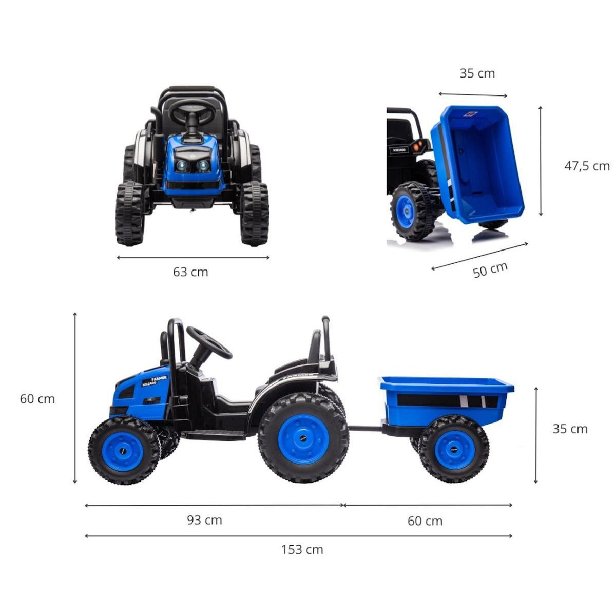 MILLY MALLY Tracteur electrique avec remorque FARMER Bleu