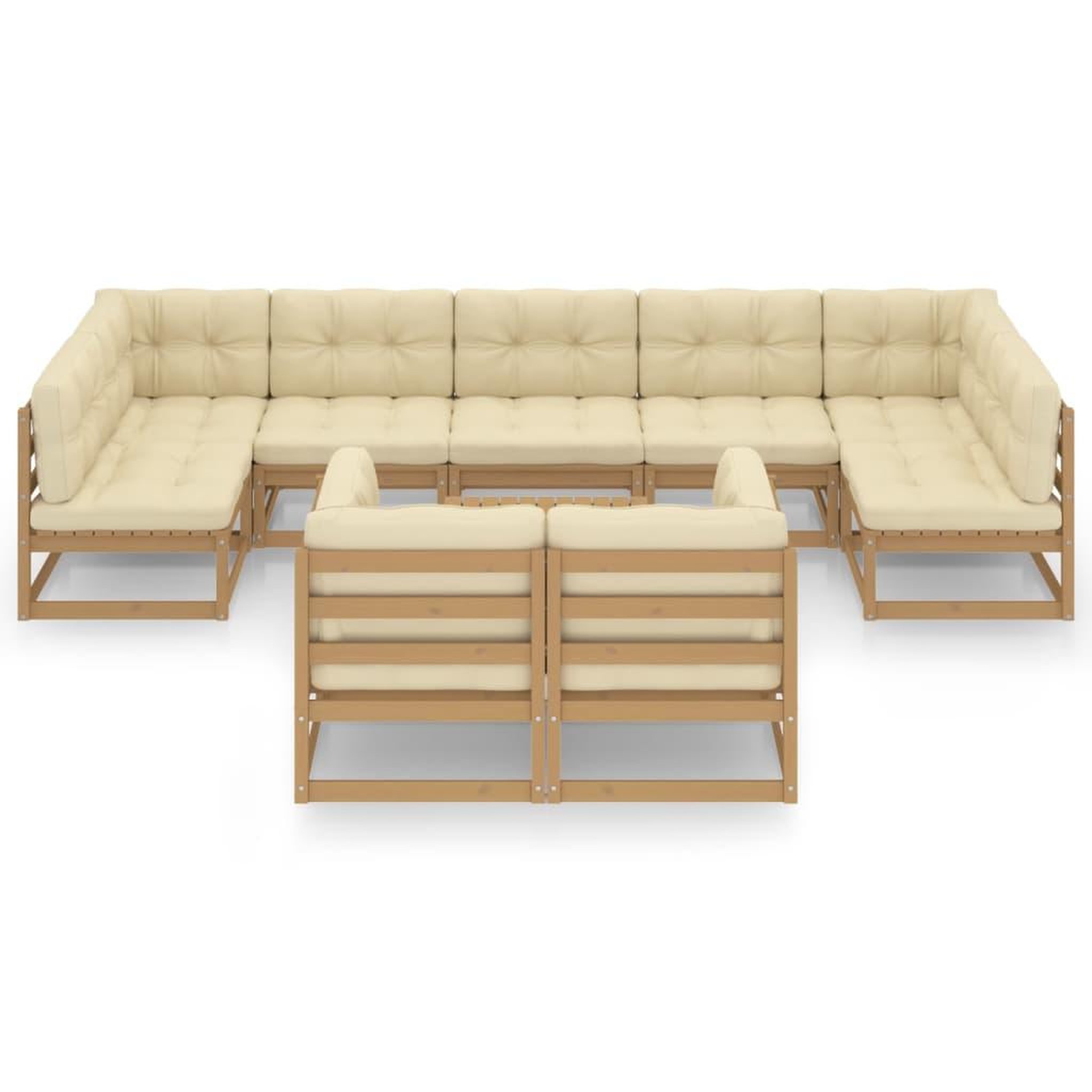 Voir la diapositive 3 : VIDAXL Salon de jardin 10 pcs avec coussins Marron miel Bois de pin
