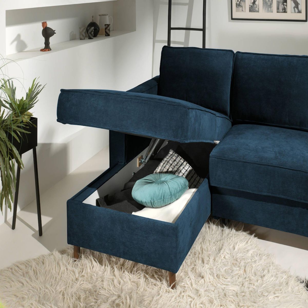 LISA DESIGN Jake - canapé d'angle gauche - convertible avec coffre - 4 places - en velours côtelé