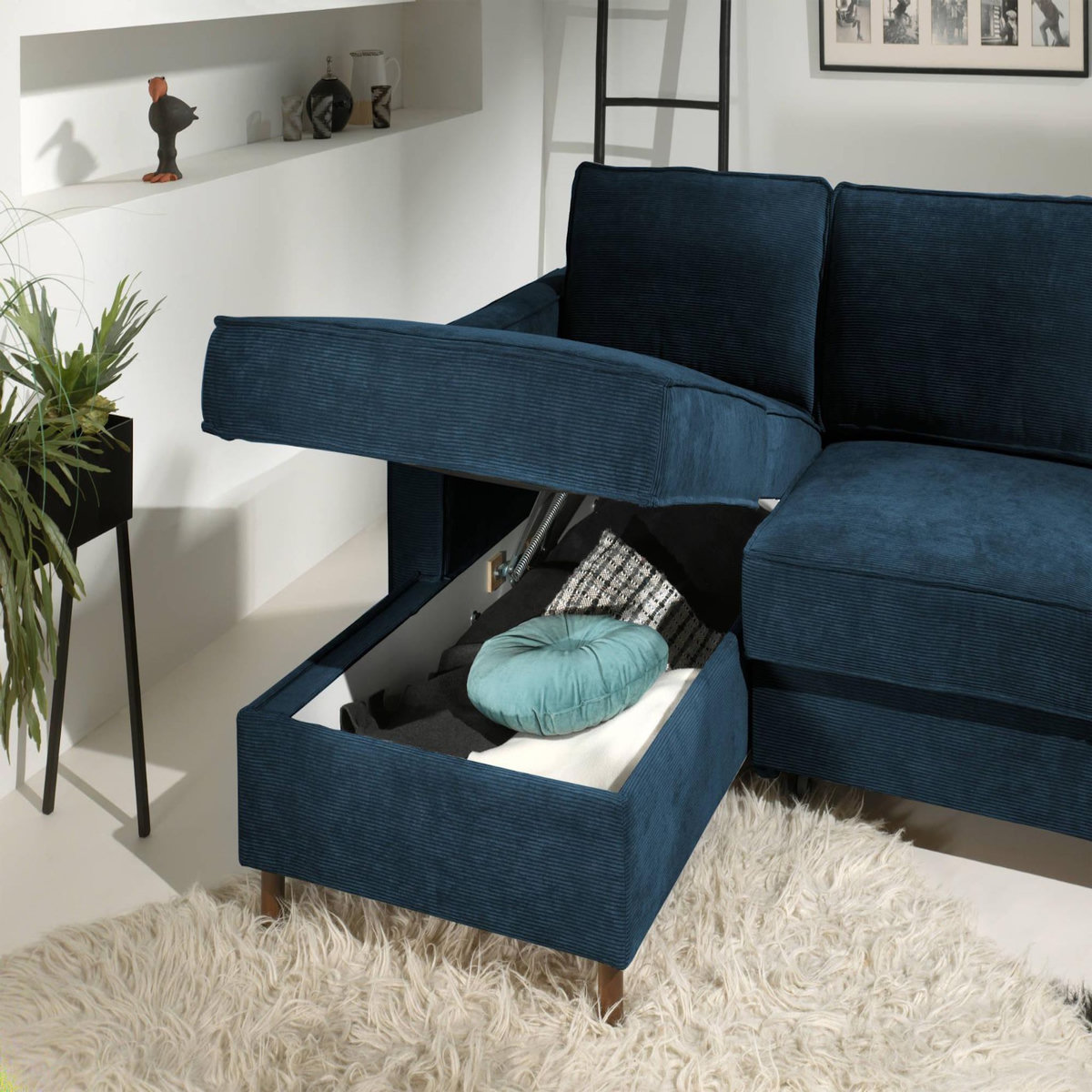 LISA DESIGN Jake - canapé d'angle gauche - convertible avec coffre - 4 places - en velours côtelé