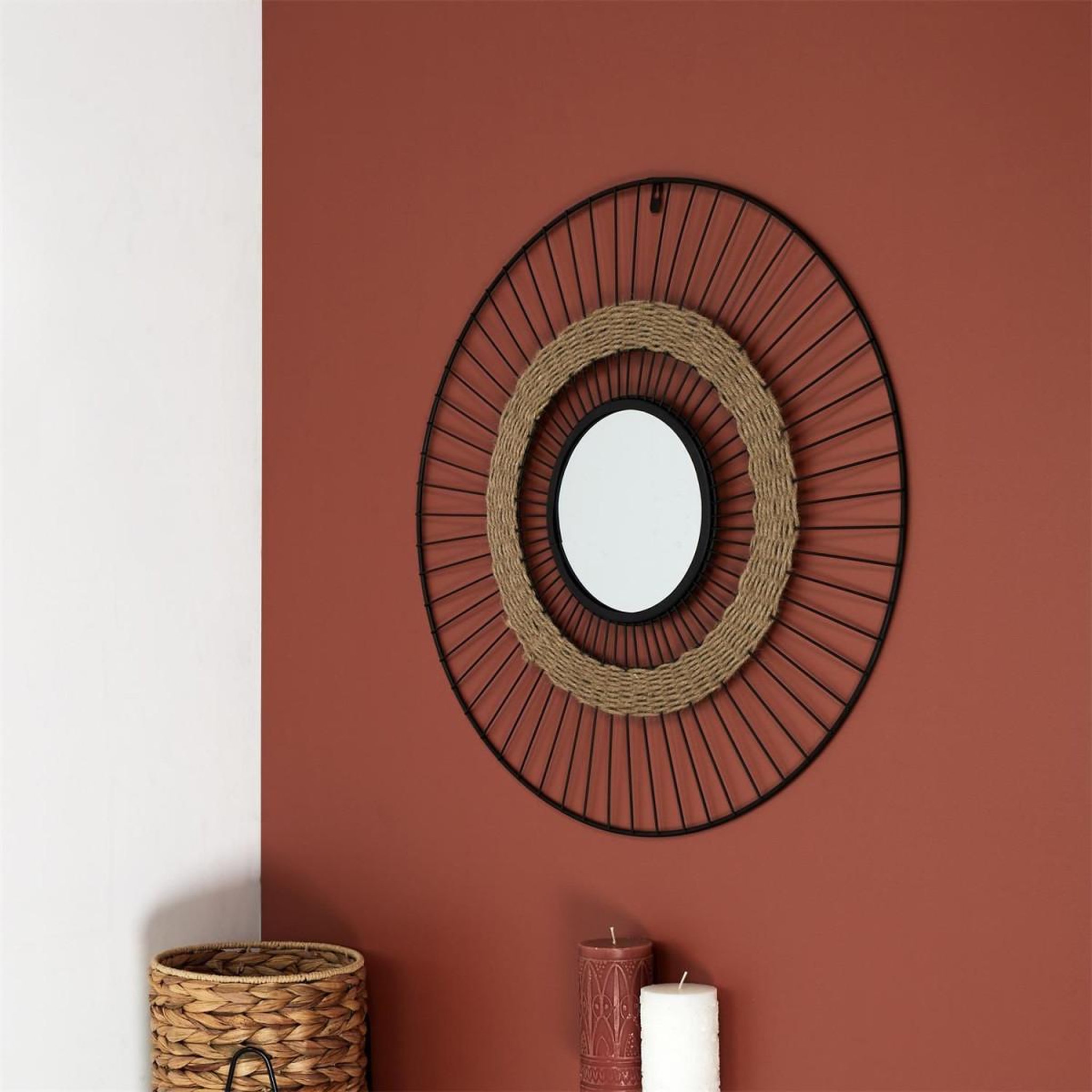 Voir la diapositive 4 : The Home Deco Factory Miroir Mural Design  Filaire  60cm Noir & Naturel