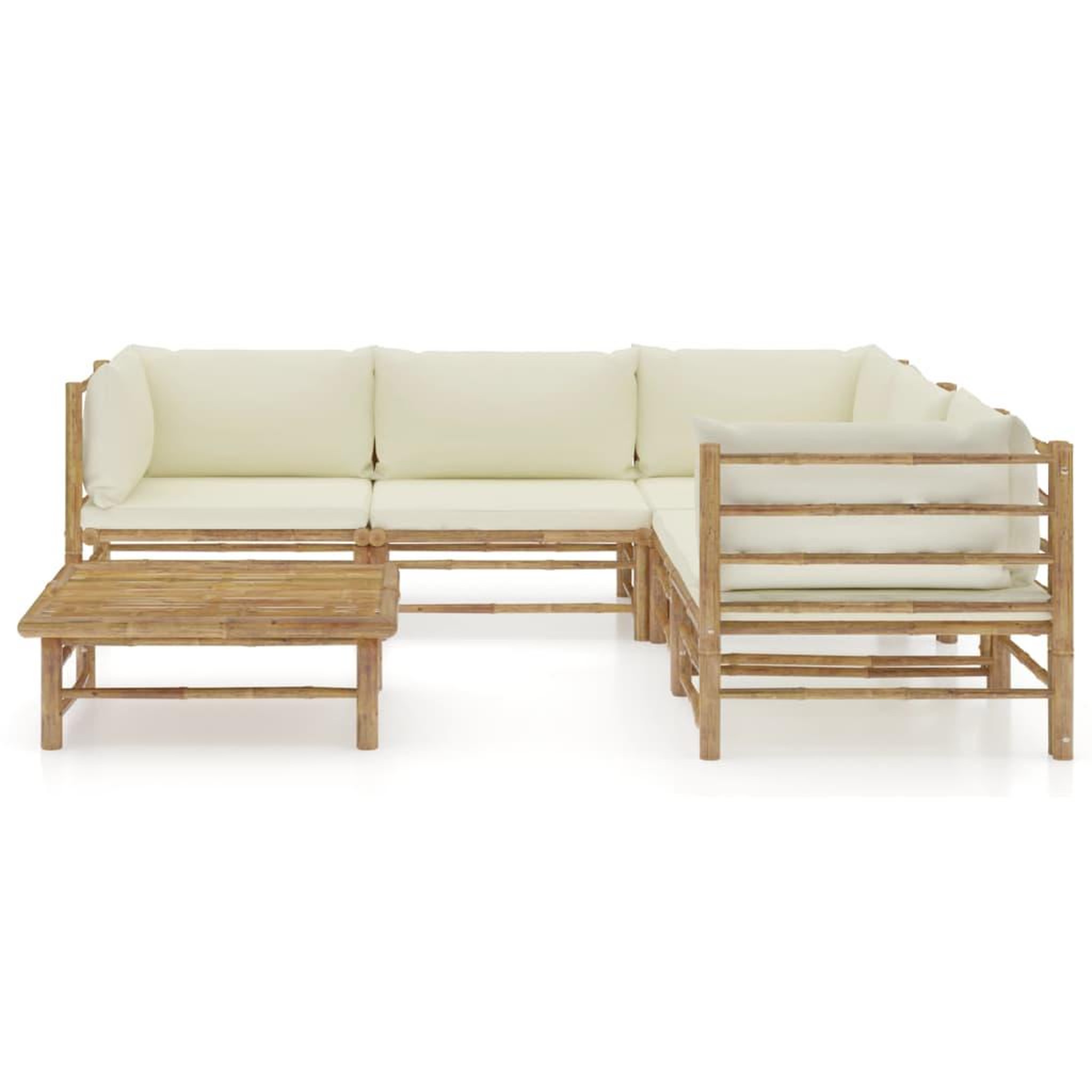 Voir la diapositive 2 : VIDAXL Salon de jardin 6 pcs avec coussins blanc creme bambou
