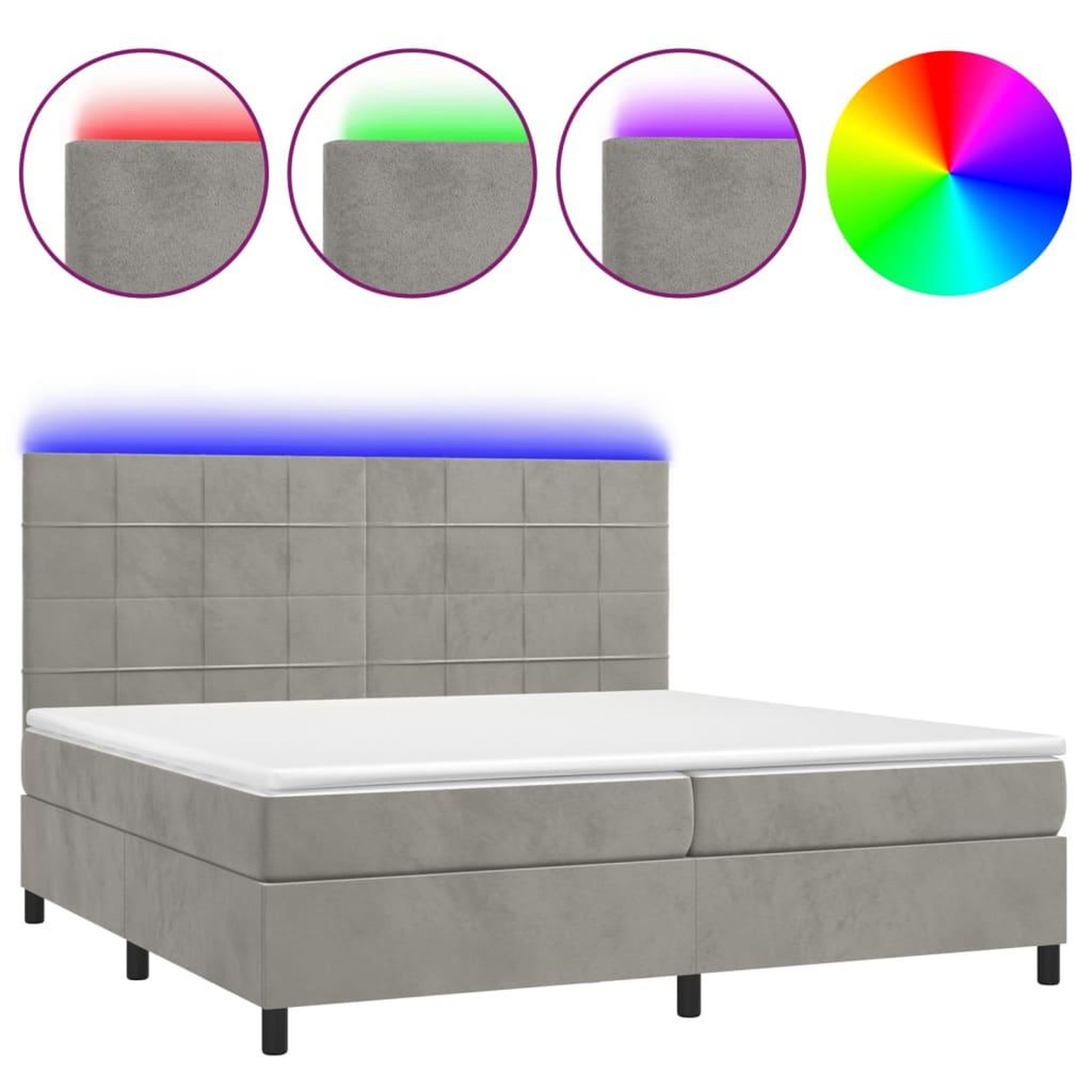 Voir la diapositive 2 : VIDAXL Sommier a lattes de lit matelas et LED Gris clair 200x200 cm