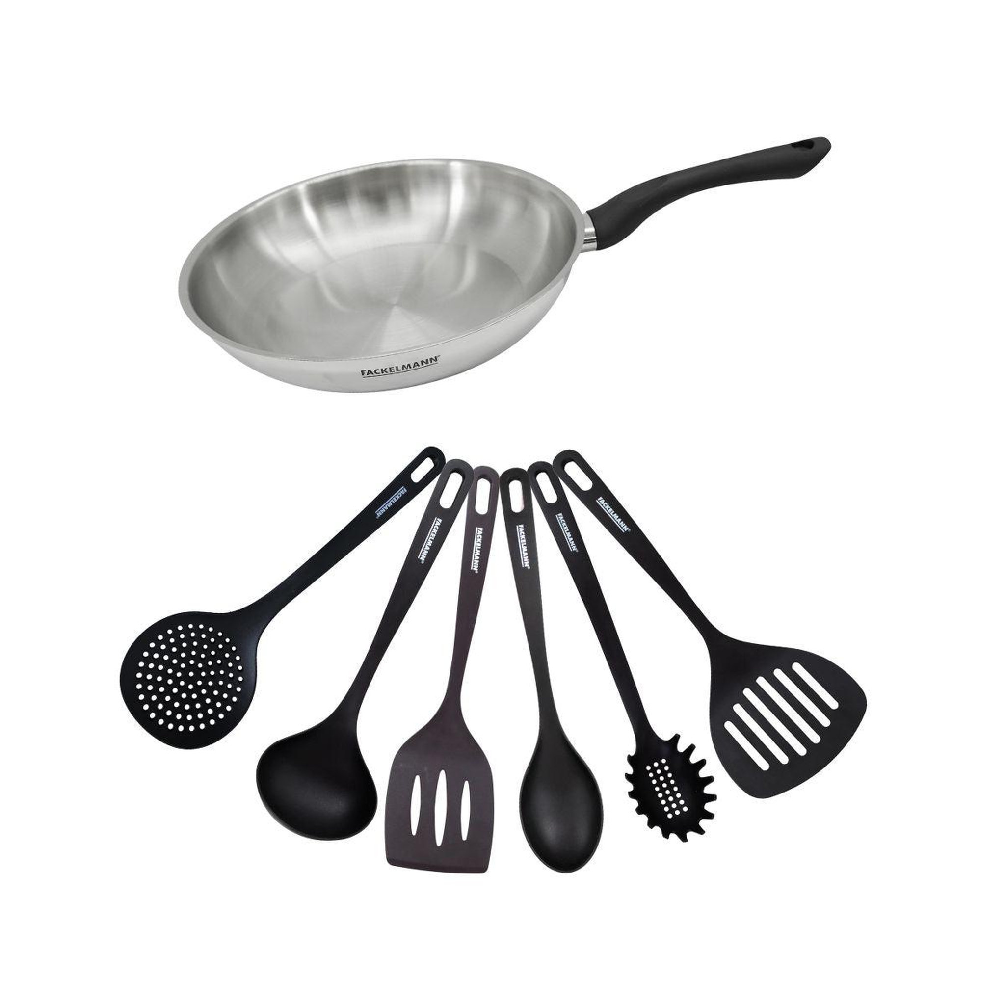 Fackelmann Set poêle 28 cm en inox et 6 ustensiles fackelmann geneva