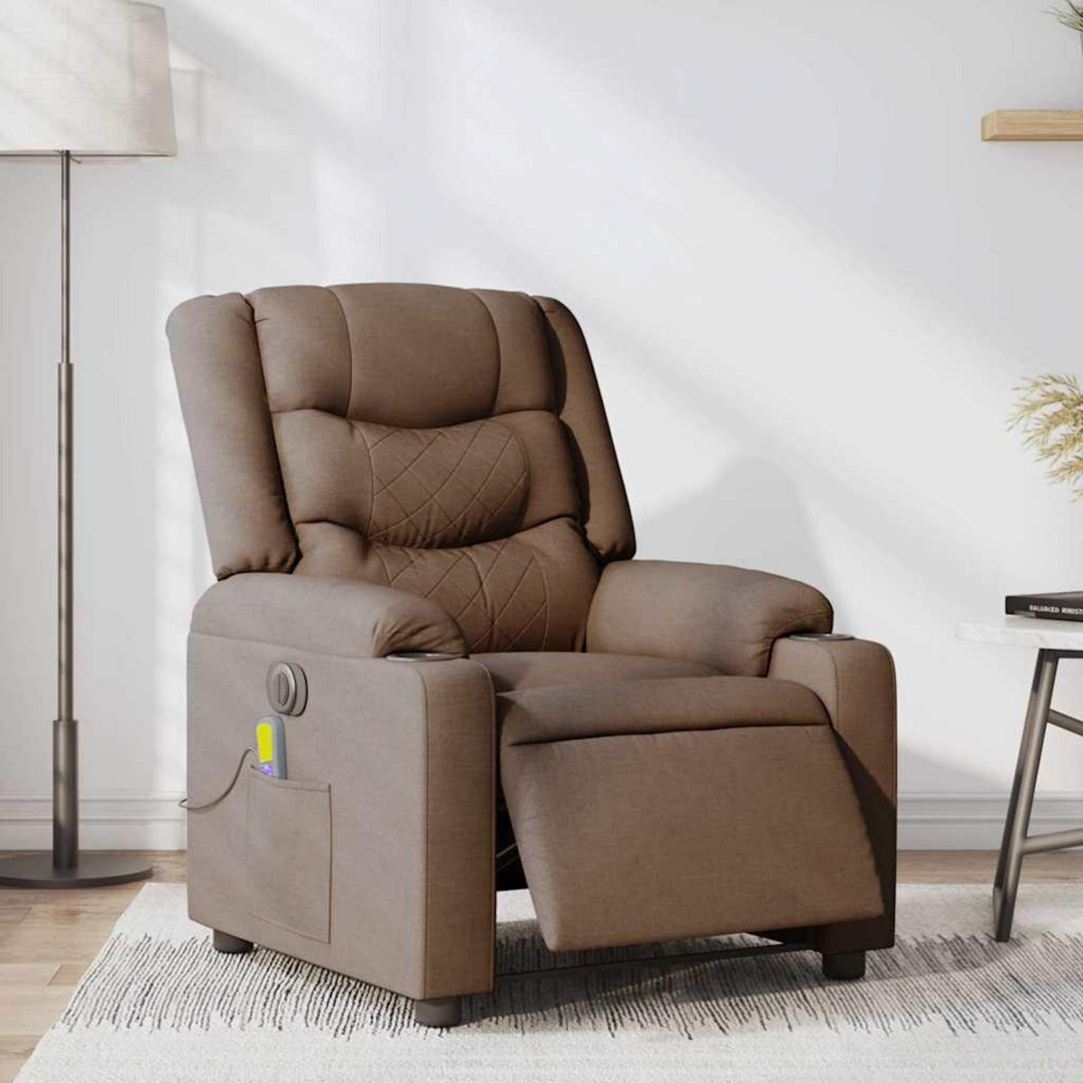 VIDAXL Fauteuil inclinable de massage electrique marron tissu