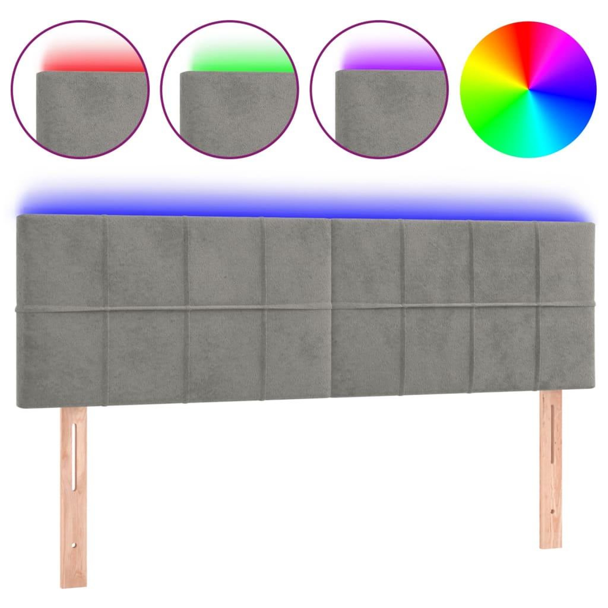 Voir la diapositive 2 : VIDAXL Tete de lit a LED Gris clair 144x5x78/88 cm Velours