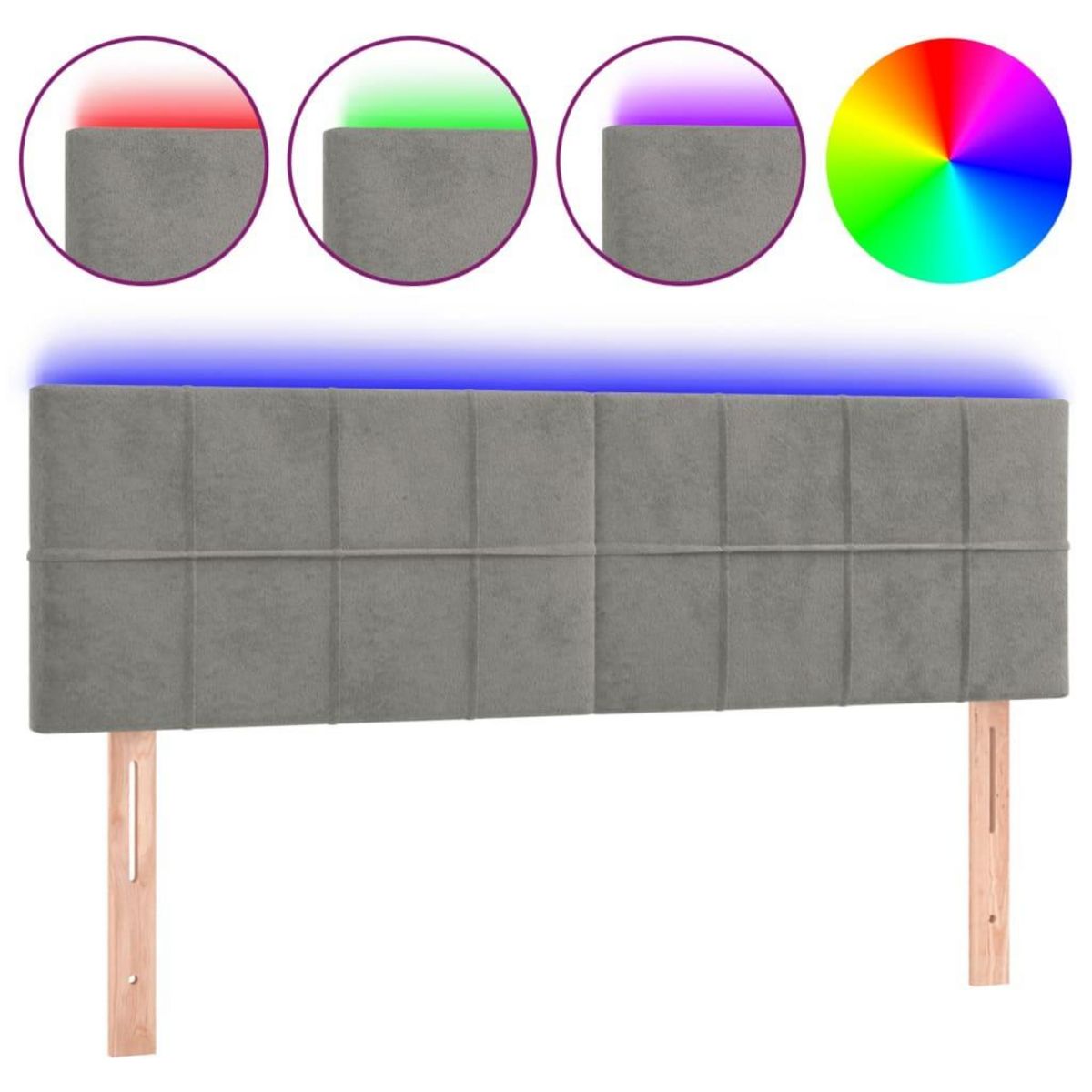 VIDAXL Tete de lit a LED Gris clair 144x5x78/88 cm Velours