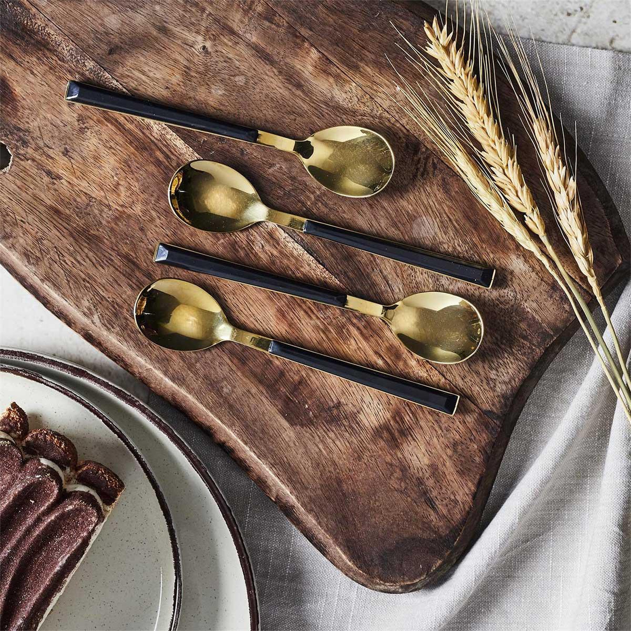 Voir la diapositive 3 : The Home Deco Factory Lot de 4 Cuillères à Dessert en Inox  Charlotte  15cm Noir & Or
