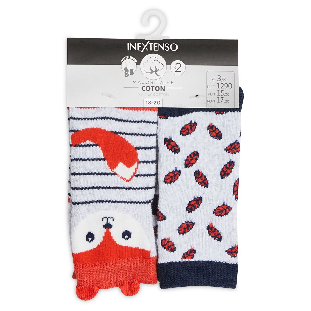 INEXTENSO Lot de 2 paires de chaussettes anti-dérapantes renard bébé garçon