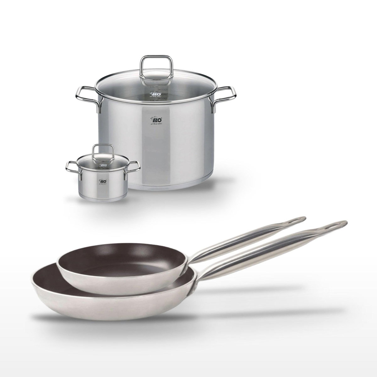 ELO Lot 2 Poêles 28/32 cm et 2 Faitouts 14/26 cm Elo Bistro Line