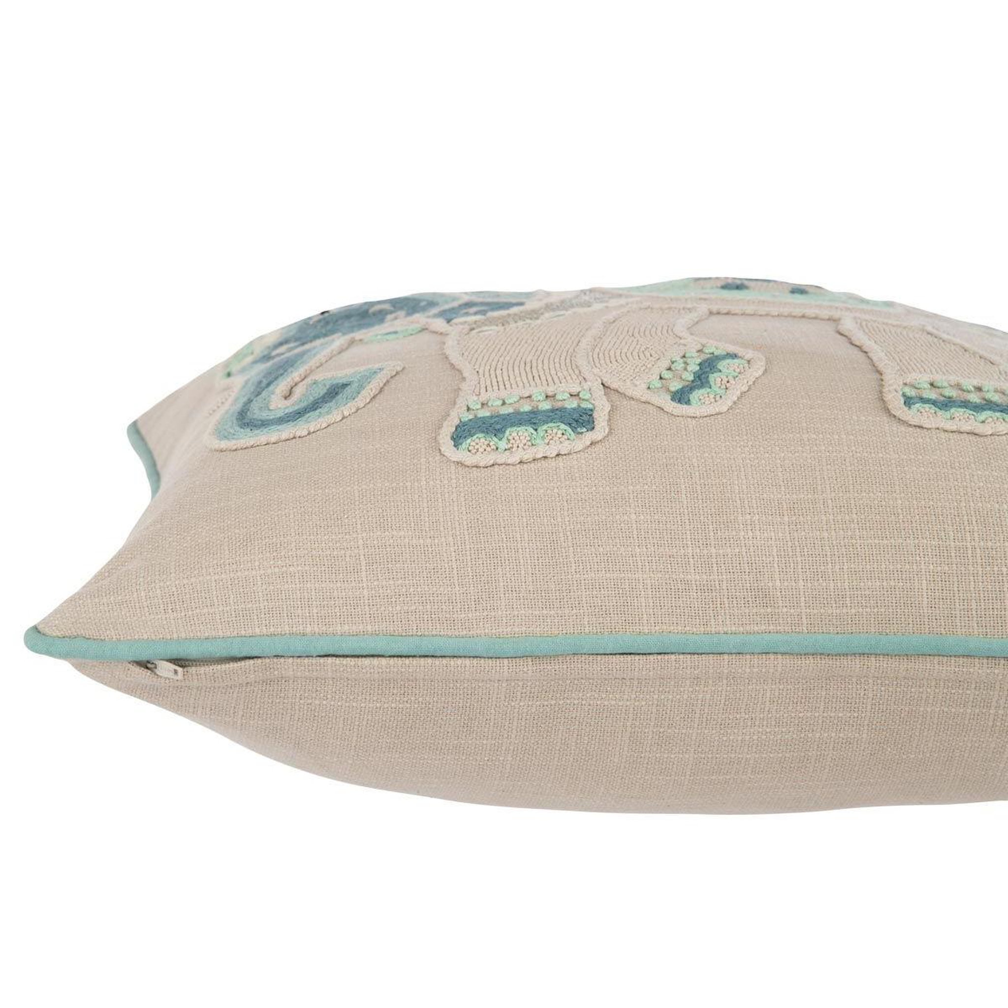 Voir la diapositive 2 : J-LINE Coussin design éléphant  mediterranean  gris & bleu