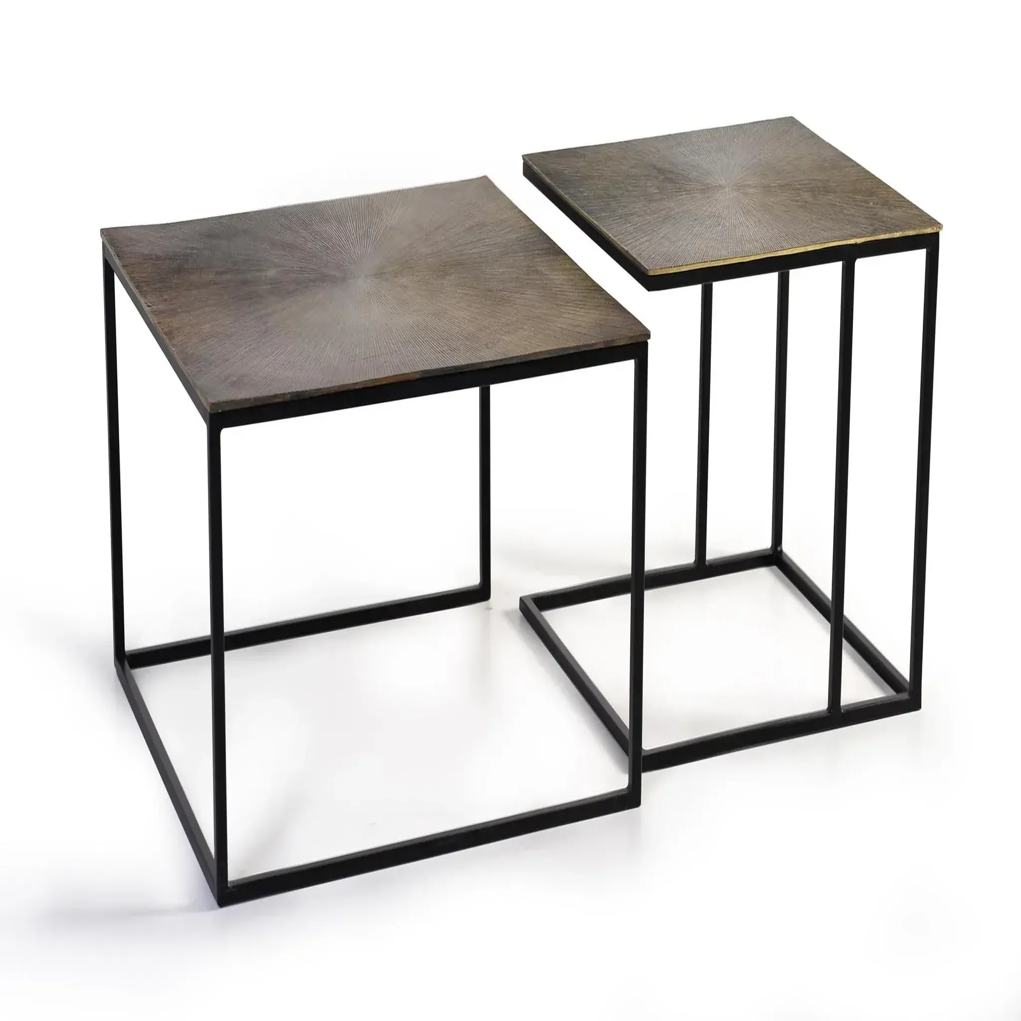 Voir la diapositive 2 : GINER Y COLOMER SL Lot de 2 tables basses de bronze grand 62 cm, petite 46 cm style industriel vintage