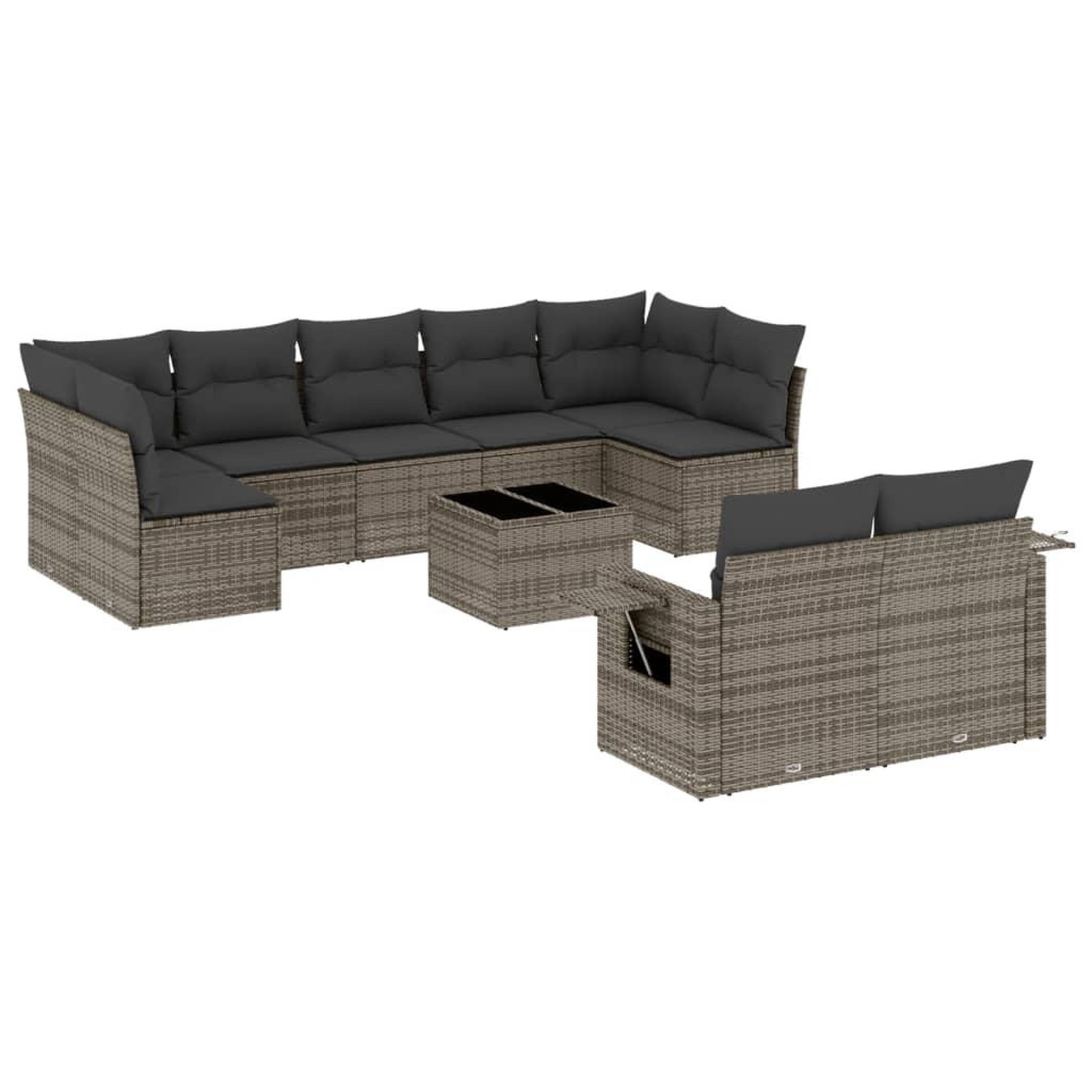 Voir la diapositive 2 : VIDAXL Salon de jardin avec coussins 10 pcs gris resine tressee