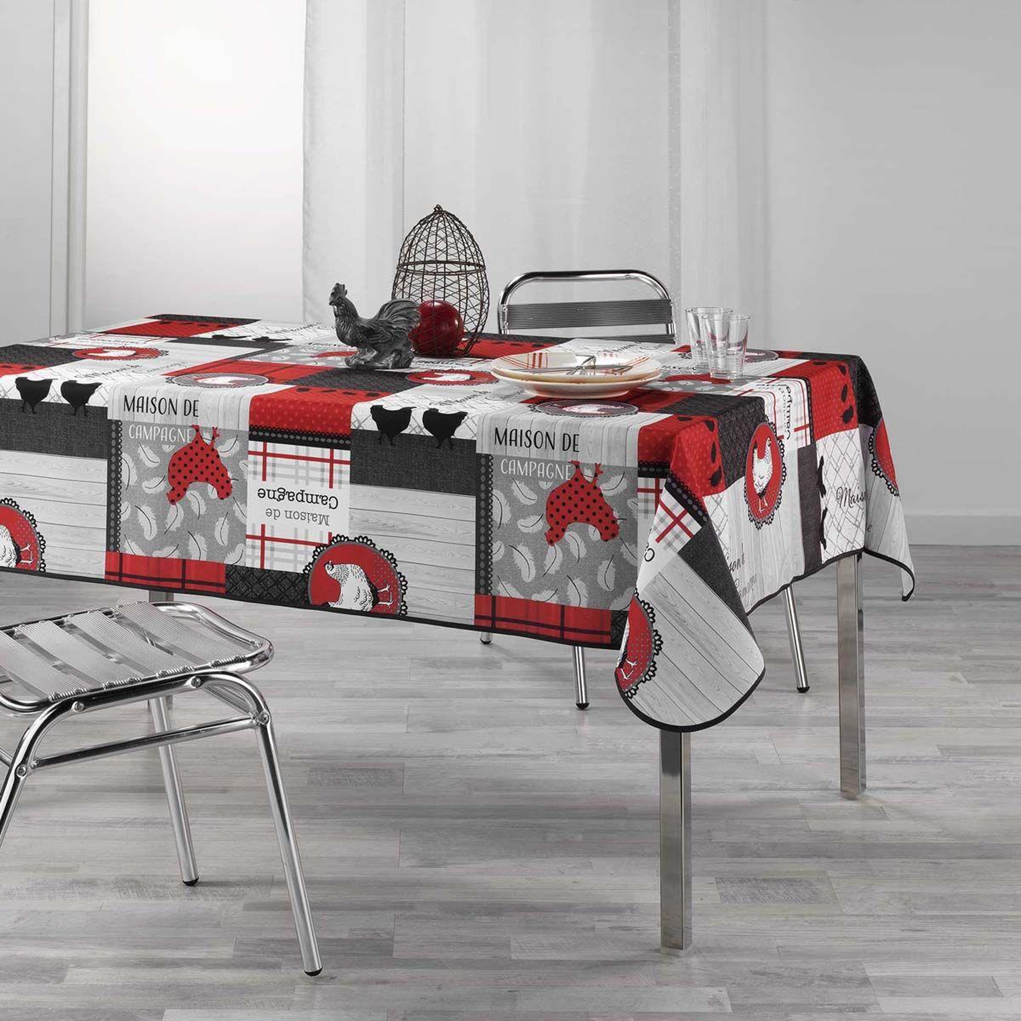 Voir la diapositive 2 : Douceur d'Intérieur Nappe imprimée  auberge  150x240cm rouge