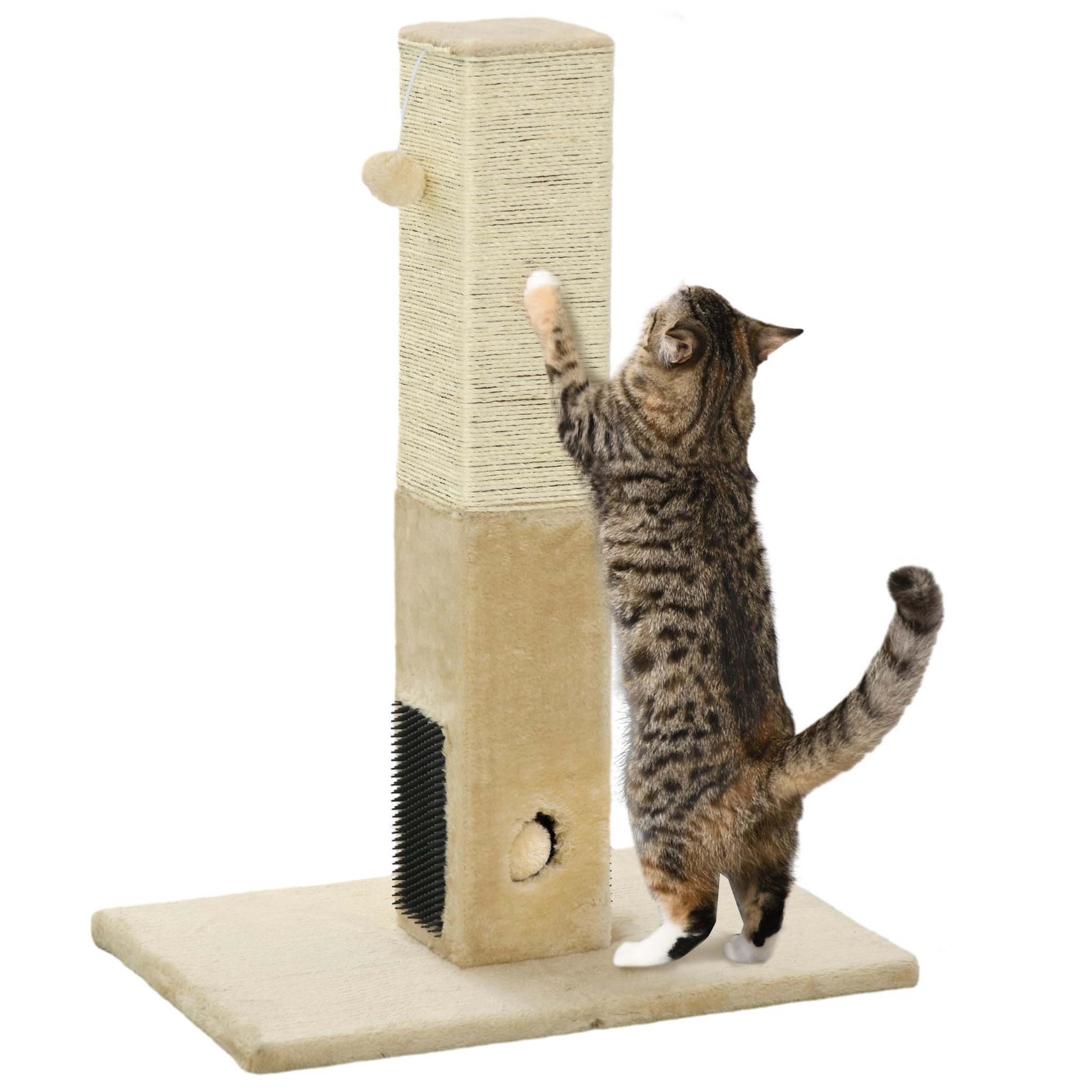 PAWHUT Griffoir chat h.79 cm - jeu boule suspendue et boule clochette, 2 bandes massantes - beige