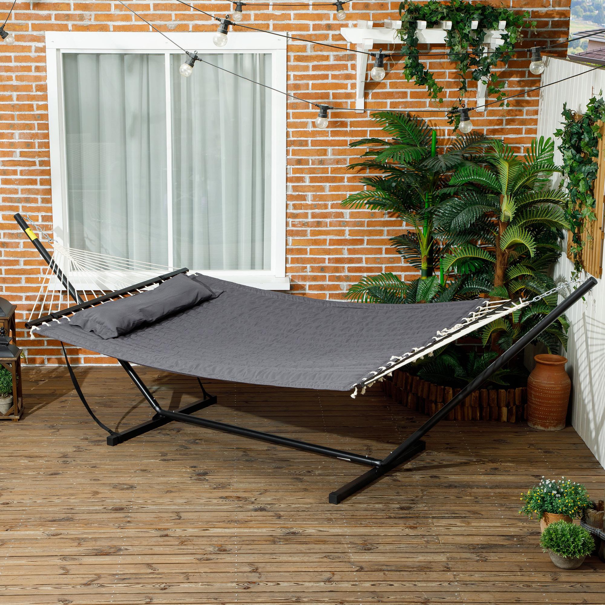Voir la diapositive 2 : OUTSUNNY Hamac sur pied 1 place grand confort - tétière, toile matelassé - acier gris foncé