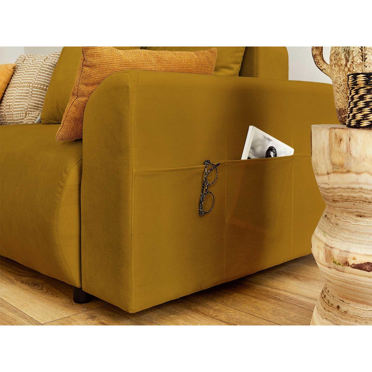 LISA DESIGN Camelia - canapé d'angle réversible - 4 places - convertible avec coffre et poches - en velours