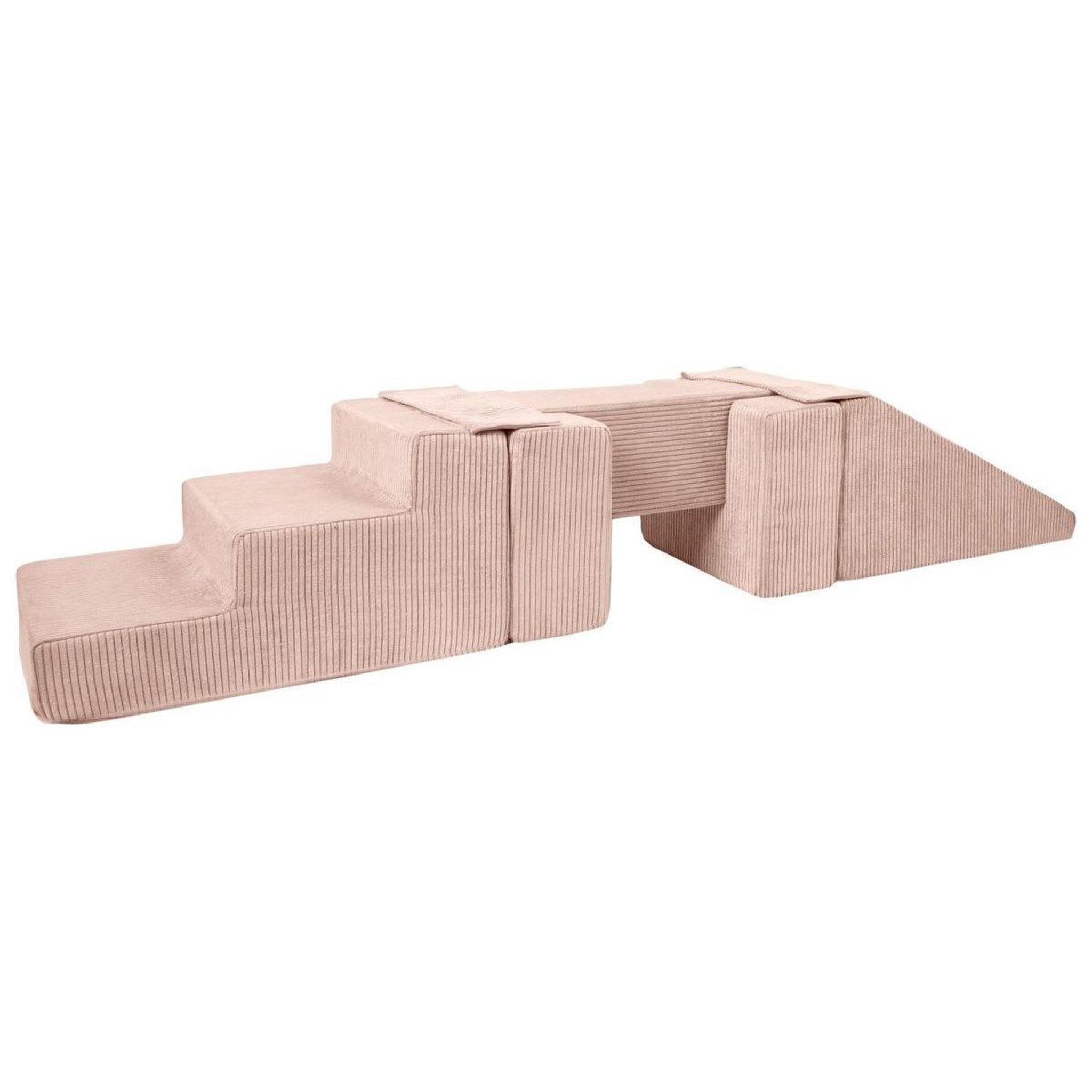 VELINDA Ensemble passerelle + toboggan (5 grands blocs de mousse) — rose clair (velours côtelé)