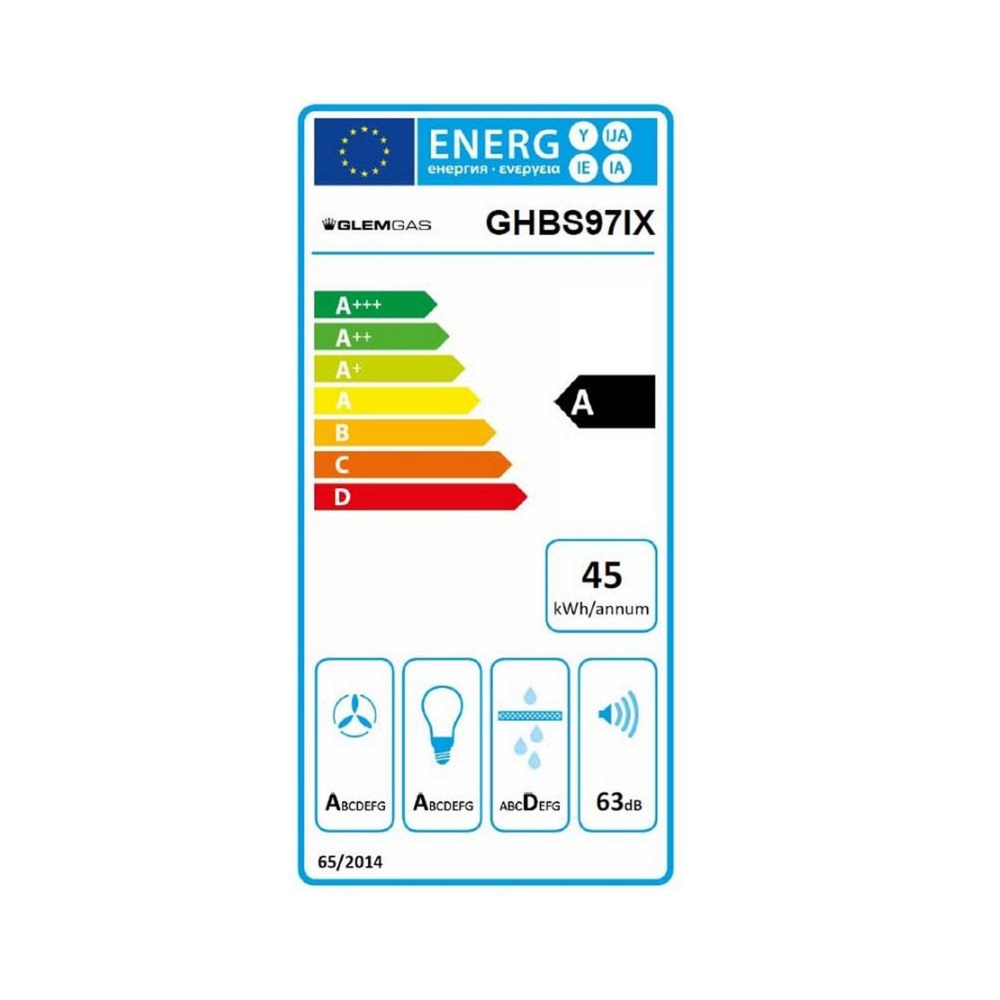 Voir la diapositive 2 : Glem Hotte décorative murale 90cm 63db 564m3/h inox/noir - ghbs97ix