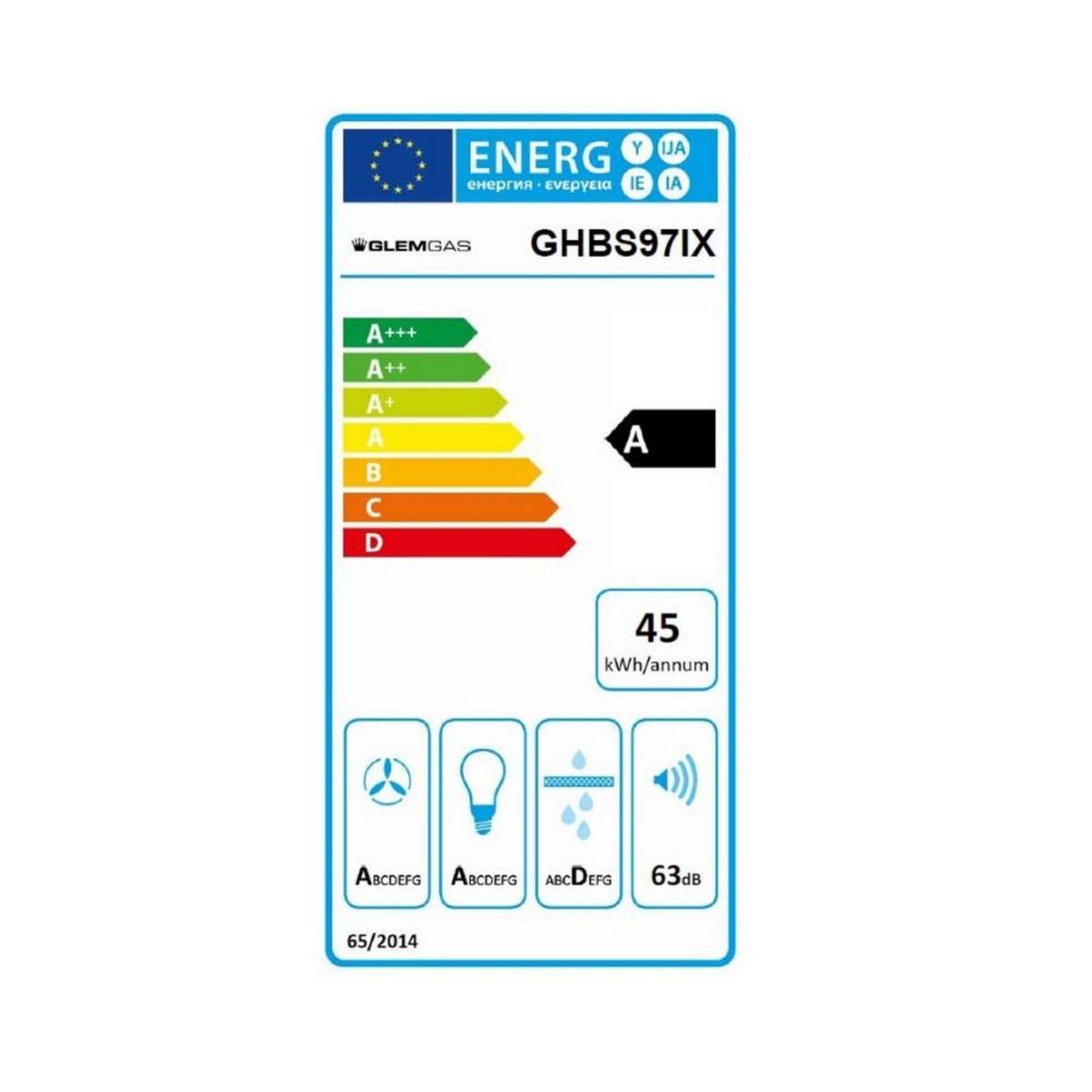 Glem Hotte décorative murale 90cm 63db 564m3/h inox/noir - GHBS97IX