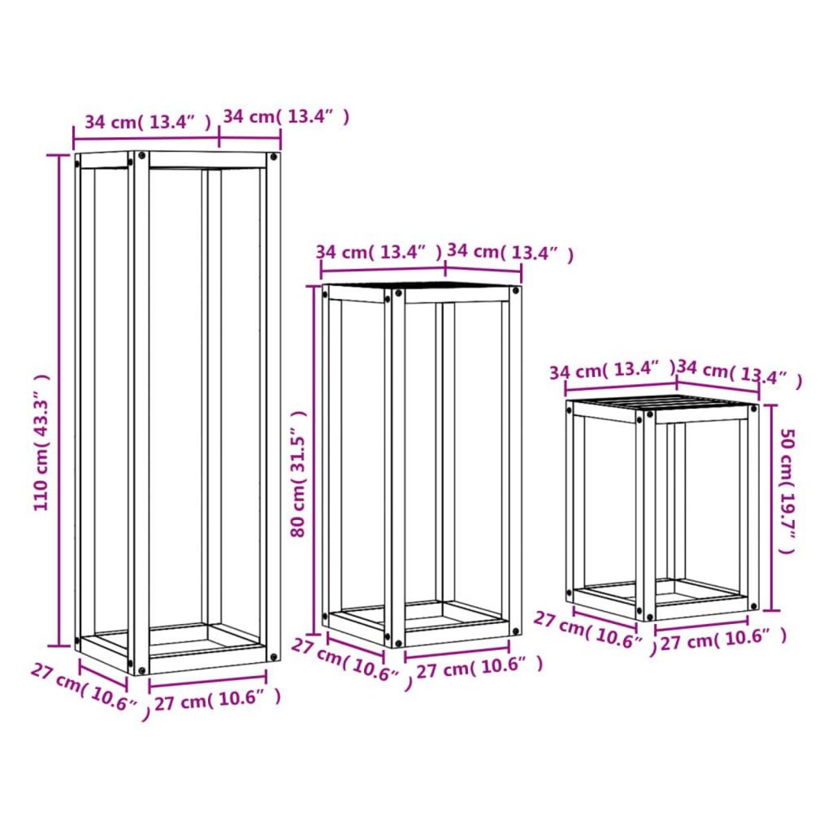 VIDAXL Supports pour plantes 3 pcs marron cire bois de pin massif