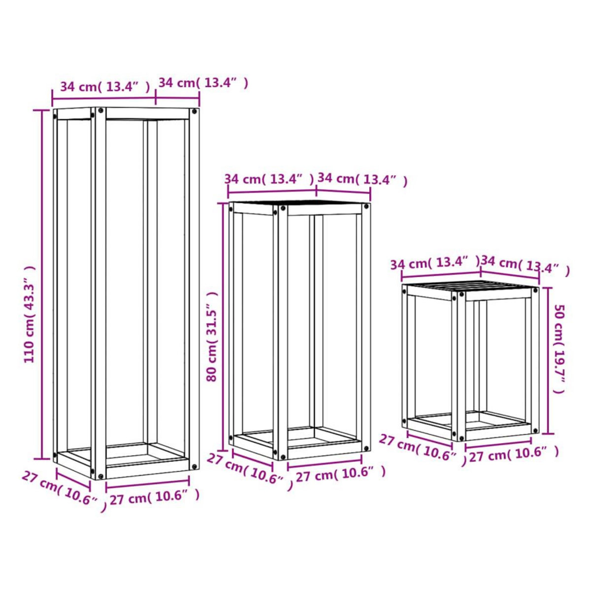 VIDAXL Supports pour plantes 3 pcs marron cire bois de pin massif