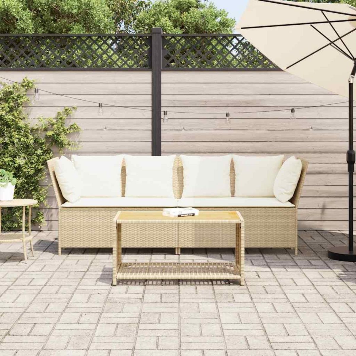 VIDAXL Canape de jardin avec coussins beige resine tressee