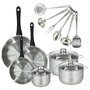 Voir la diapositive 1 : Fackelmann Set 3 poêles 20 24 28 cm, 3 faitouts 16, 20 et 24 cm en inox et 6 ustensiles inox Fackelmann Geneva