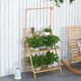 OUTSUNNY Étagère échelle à fleurs en bois de bambou - porte plante bois 3 étagères + barre support pour pots suspendus