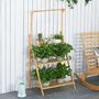 Voir la diapositive 2 : OUTSUNNY Étagère échelle à fleurs en bois de bambou - porte plante bois 3 étagères + barre support pour pots suspendus