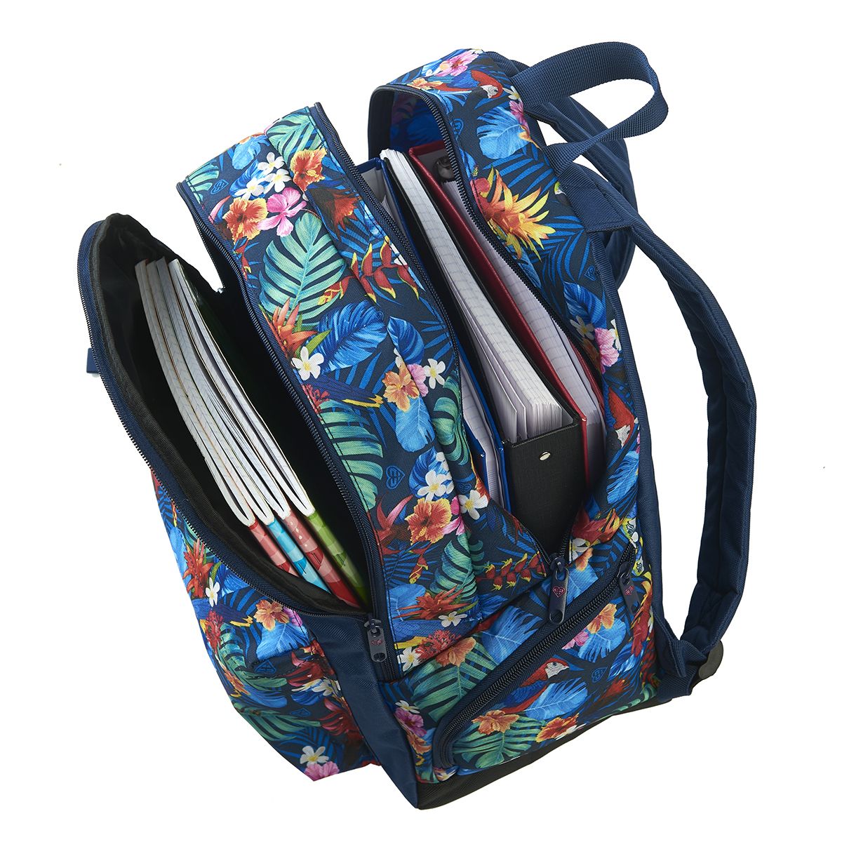 FREEGUN Sac à dos 2 compartiments bleu motifs fleurs 