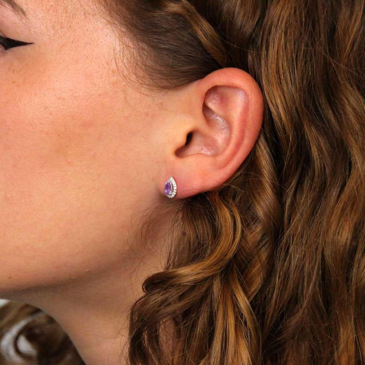 L'ATELIER D'AZUR Boucles d'Oreilles Or Blanc Améthystes Goutte et Zirconiums
