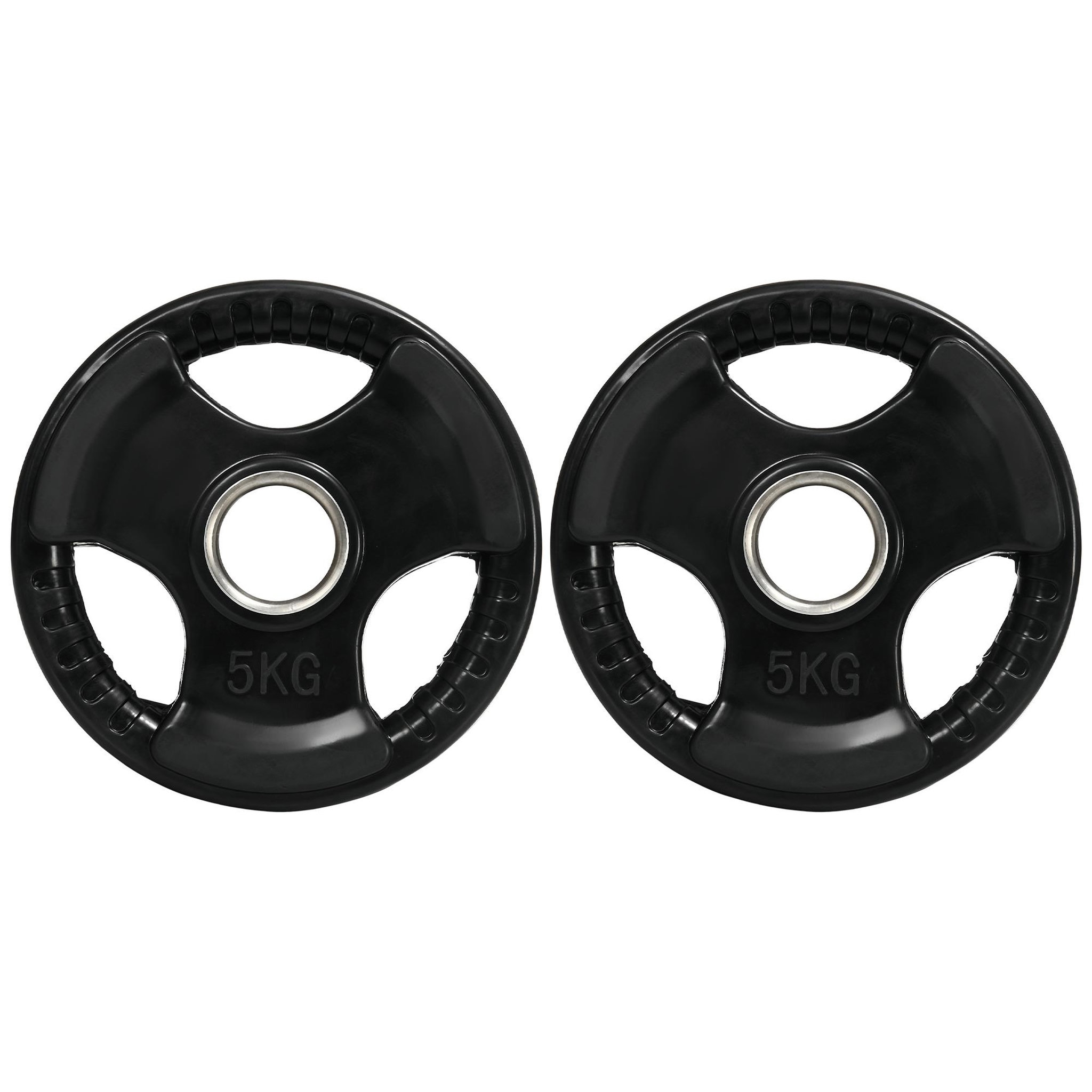 Voir la diapositive 5 : HOMCOM Disques de poids 2 x 5kg - 3 poignées - trous dia.50mm - noir