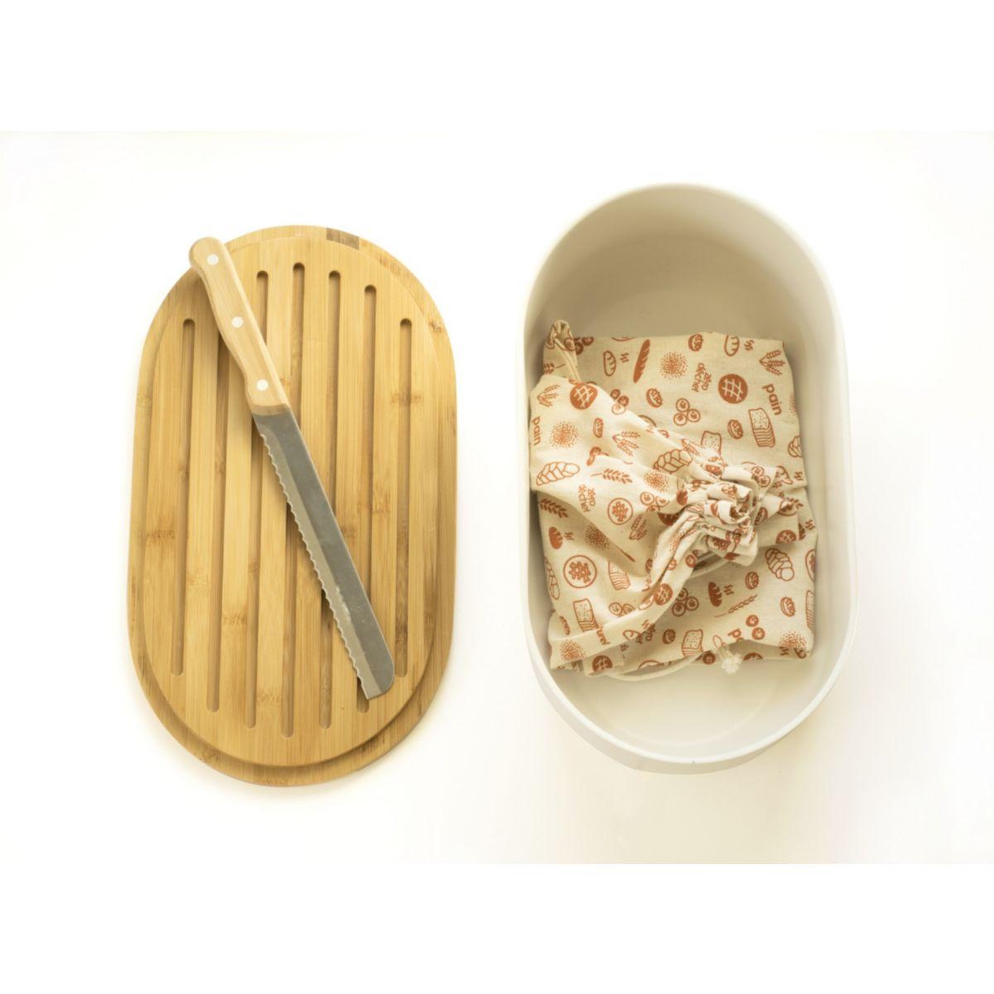 PEBBLY Boîte à pain 4 en 1 creme 36x20x13 cm avec couteau