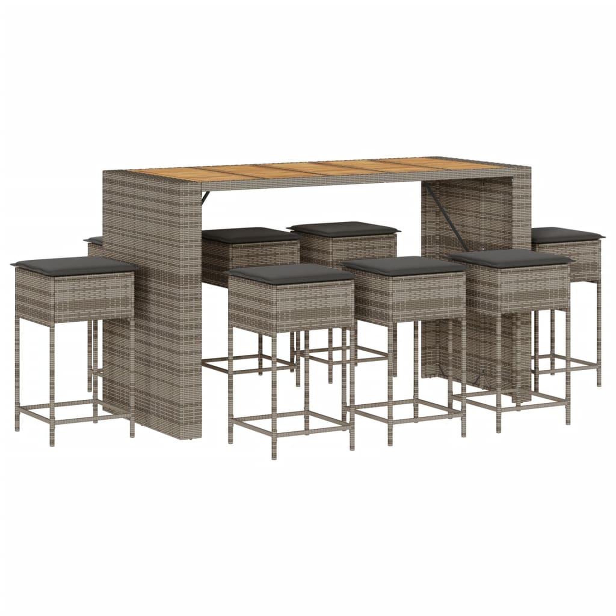 Voir la diapositive 2 : VIDAXL Ensemble de bar de jardin 9 pcs avec coussins gris poly rotin