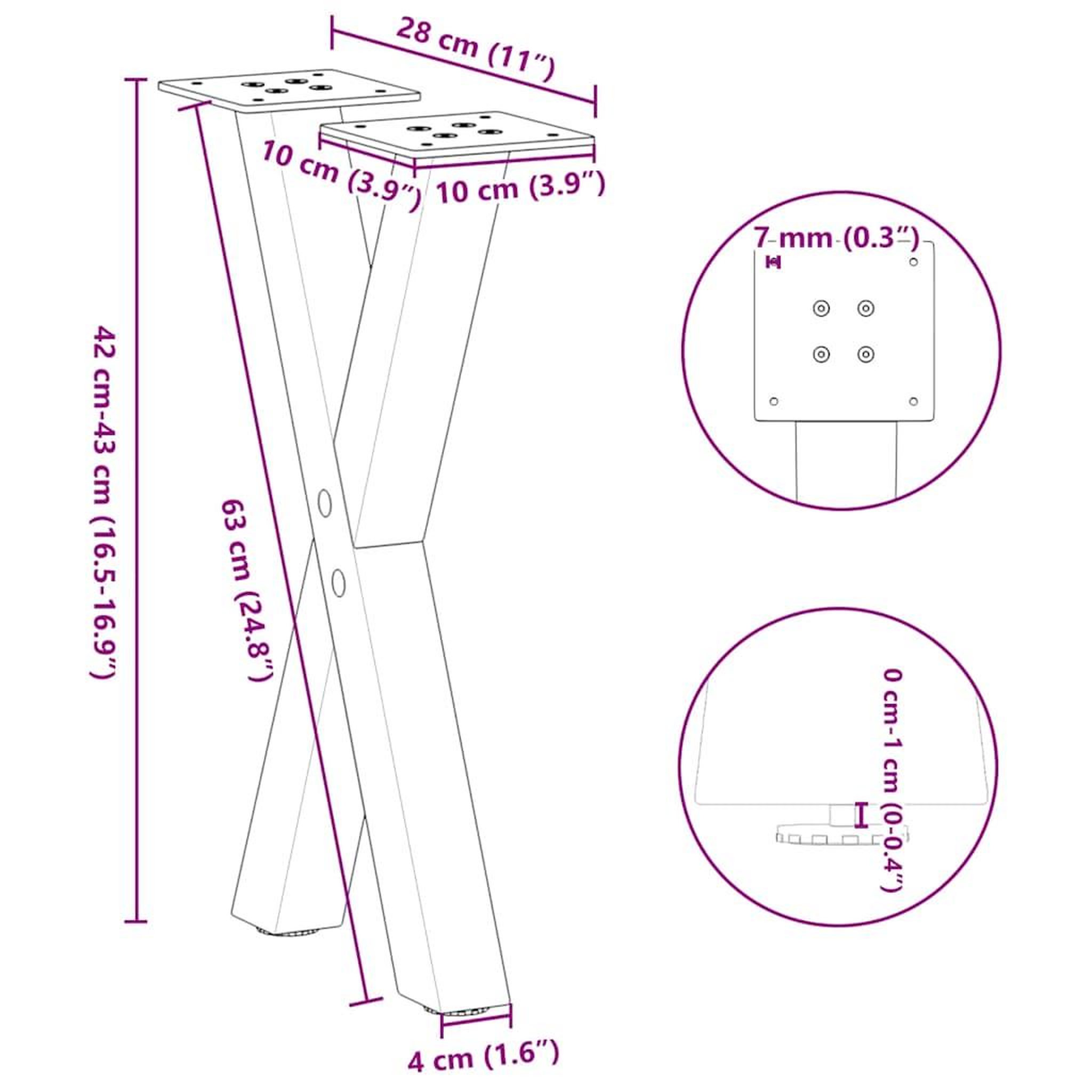Voir la diapositive 6 : VIDAXL Pieds de table basse forme de X 2 pcs blanc 28x(42-43) cm acier